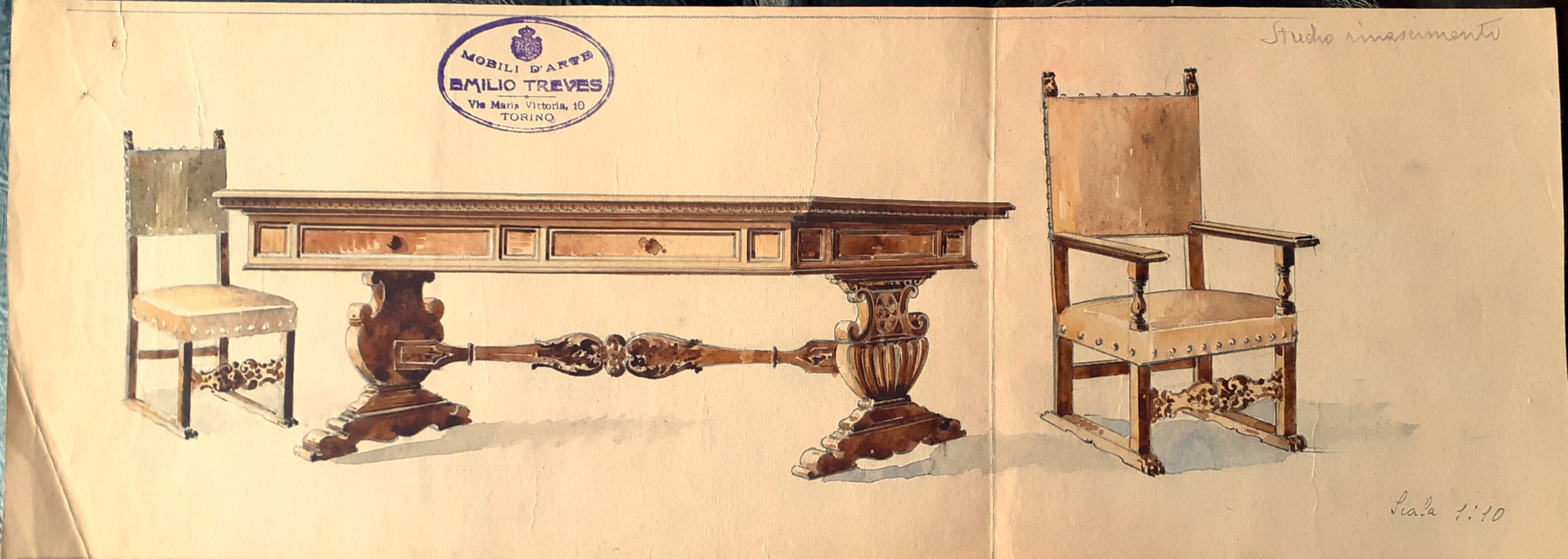 Disegno originale "studio rinascimento" Mobiliere E. Treves Torino