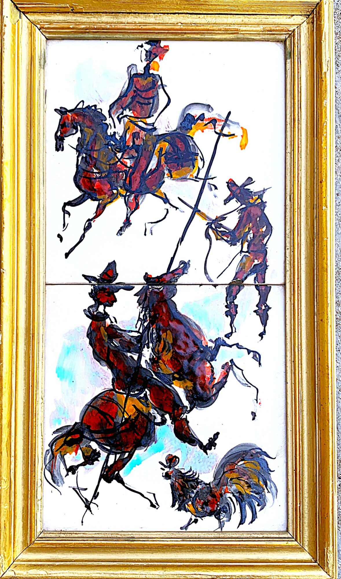 Disegno originale su due piastrelle fissato con secondo fuoco