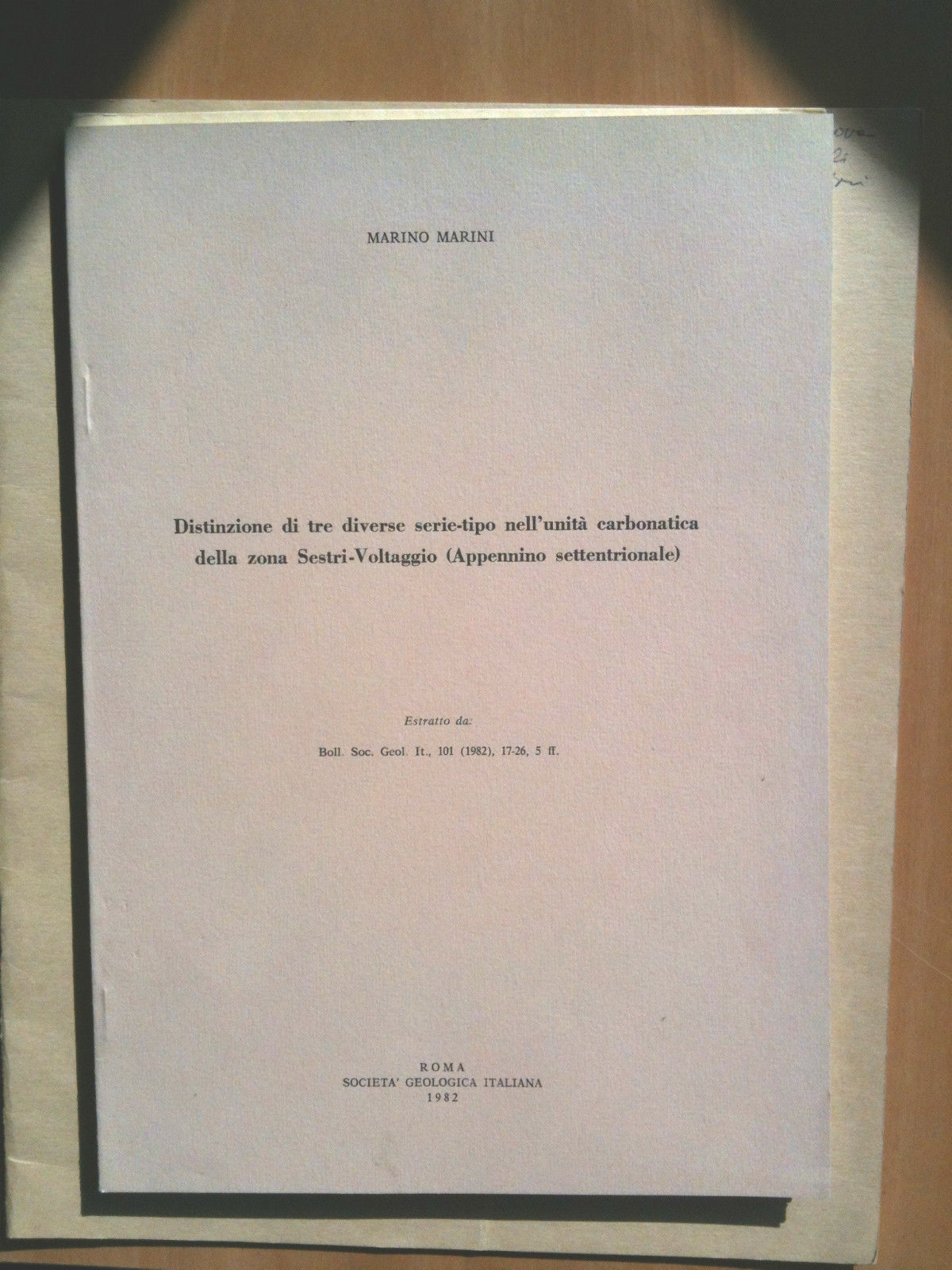 Distinzione tre diverse serie-tipo unità carbonatica zona Sestri-Voltaggio 1982