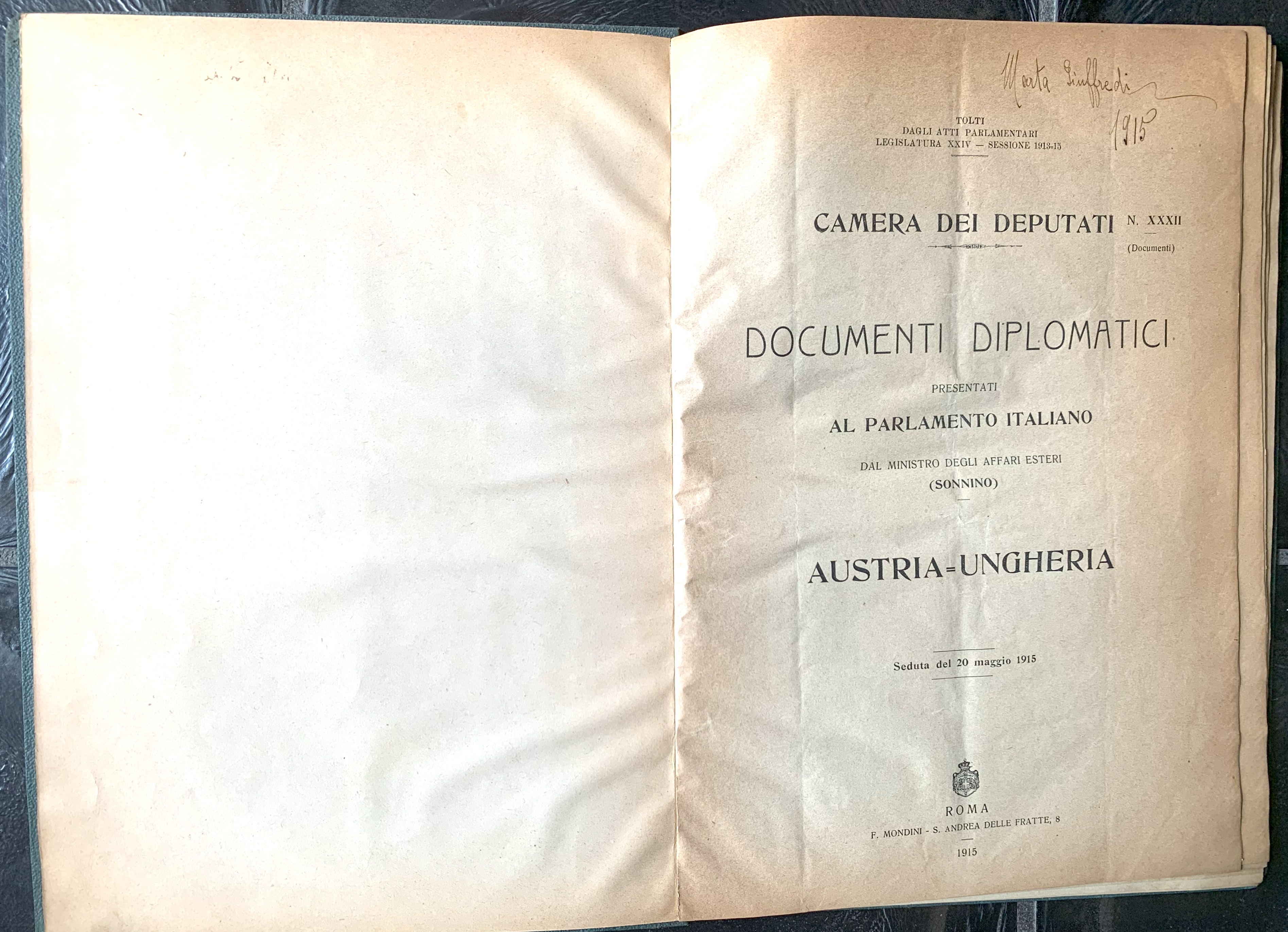 Documenti Diplomatici presentati al Parlamento Italiano dal Ministro degli Affari …