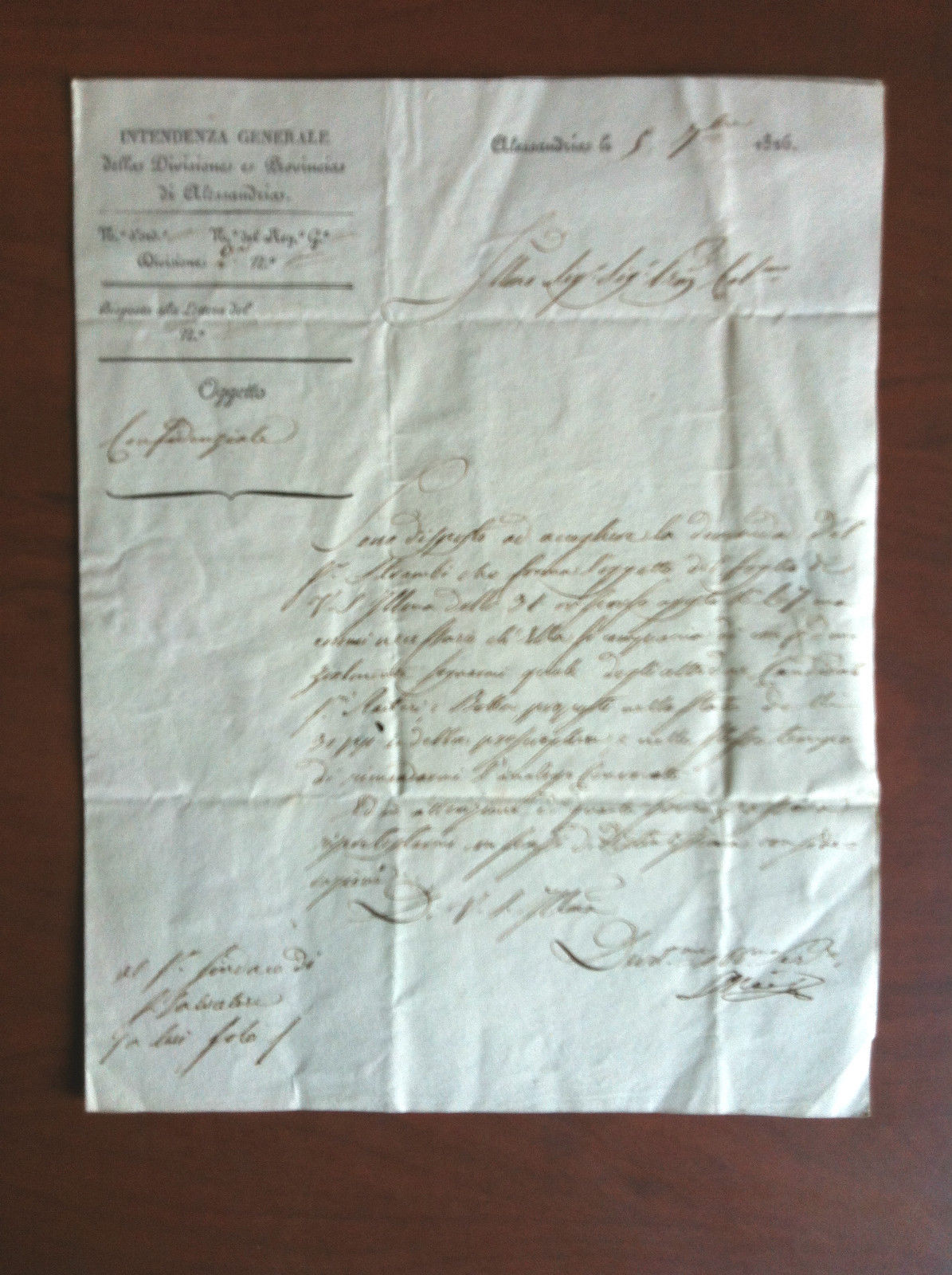 Documento originale 1826 Provincia di Alessandria Intendenza Generale - E11445