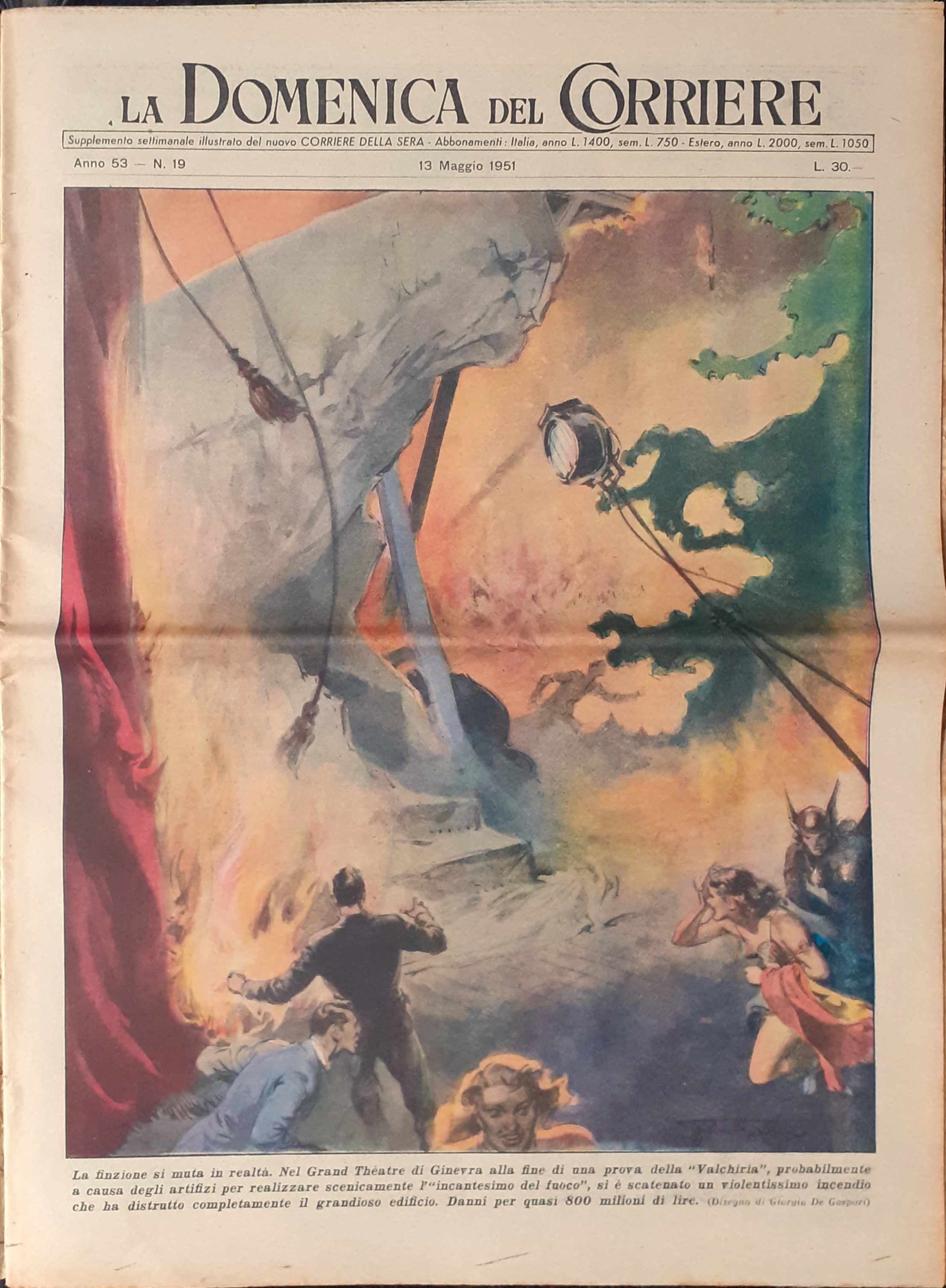Domenica del Corriere Incendio Grand Théatre di Ginevra Maggio 1951