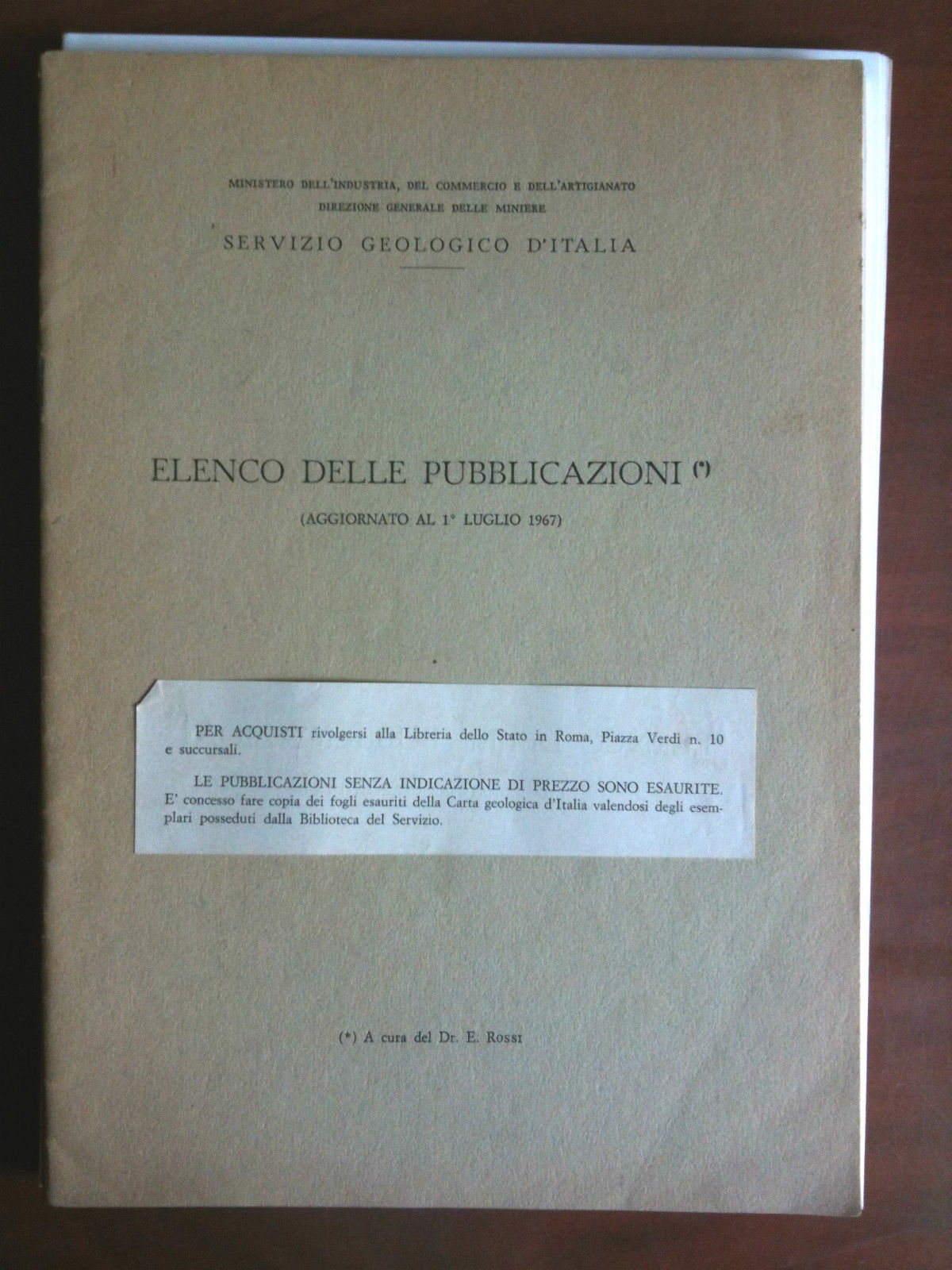 Elenco delle pubblicazioni Servizio Geologico Italiano 1967