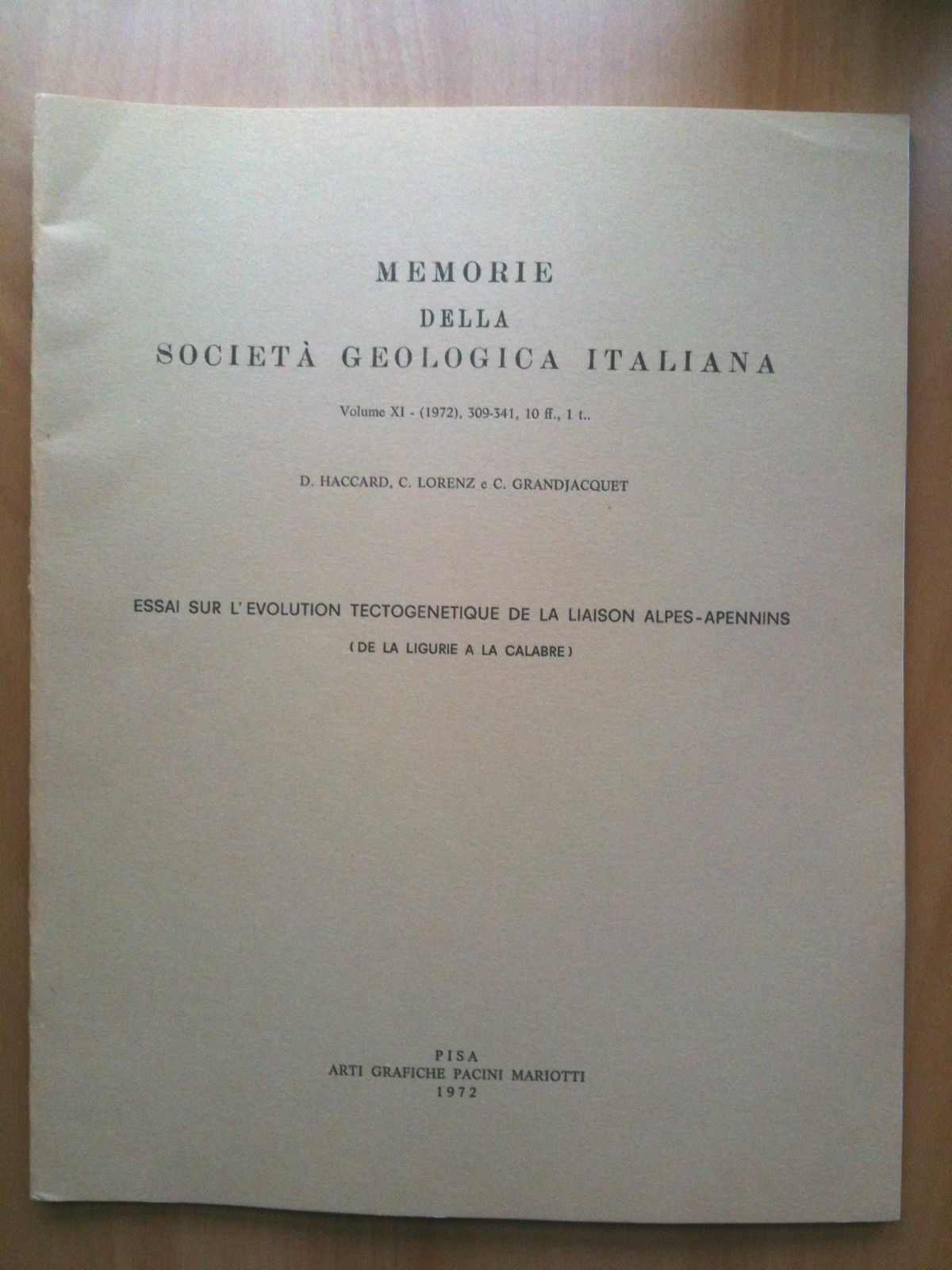 Essai sur l'evolution tectogenetique liason Alpes-Appennins Ligurie Calabre 1972