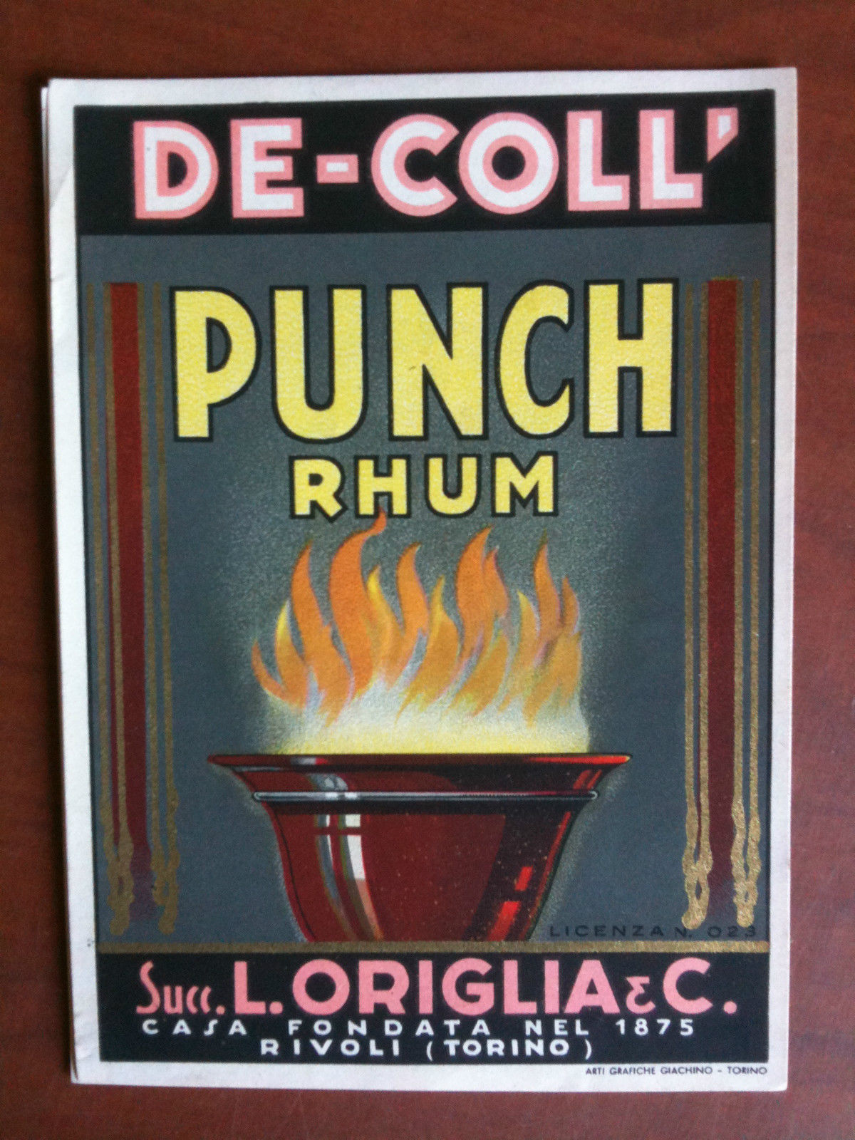 Etichetta liquore cromolitografia De-Coll' PUNCH RUM inizi '900