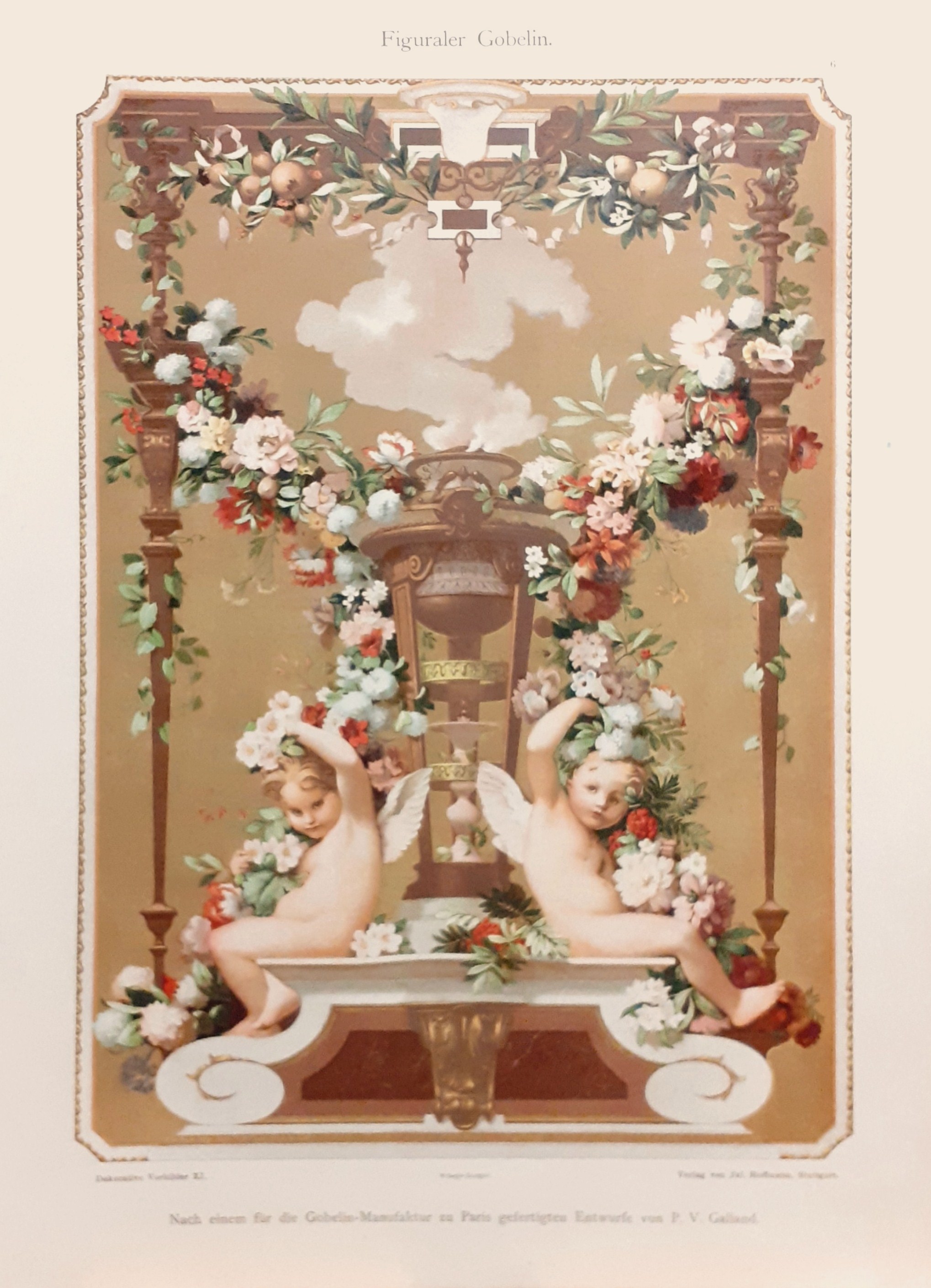 Figuraler Gobelin litografia originale tratta da Dekorative Vorbilder XI 1899/1900