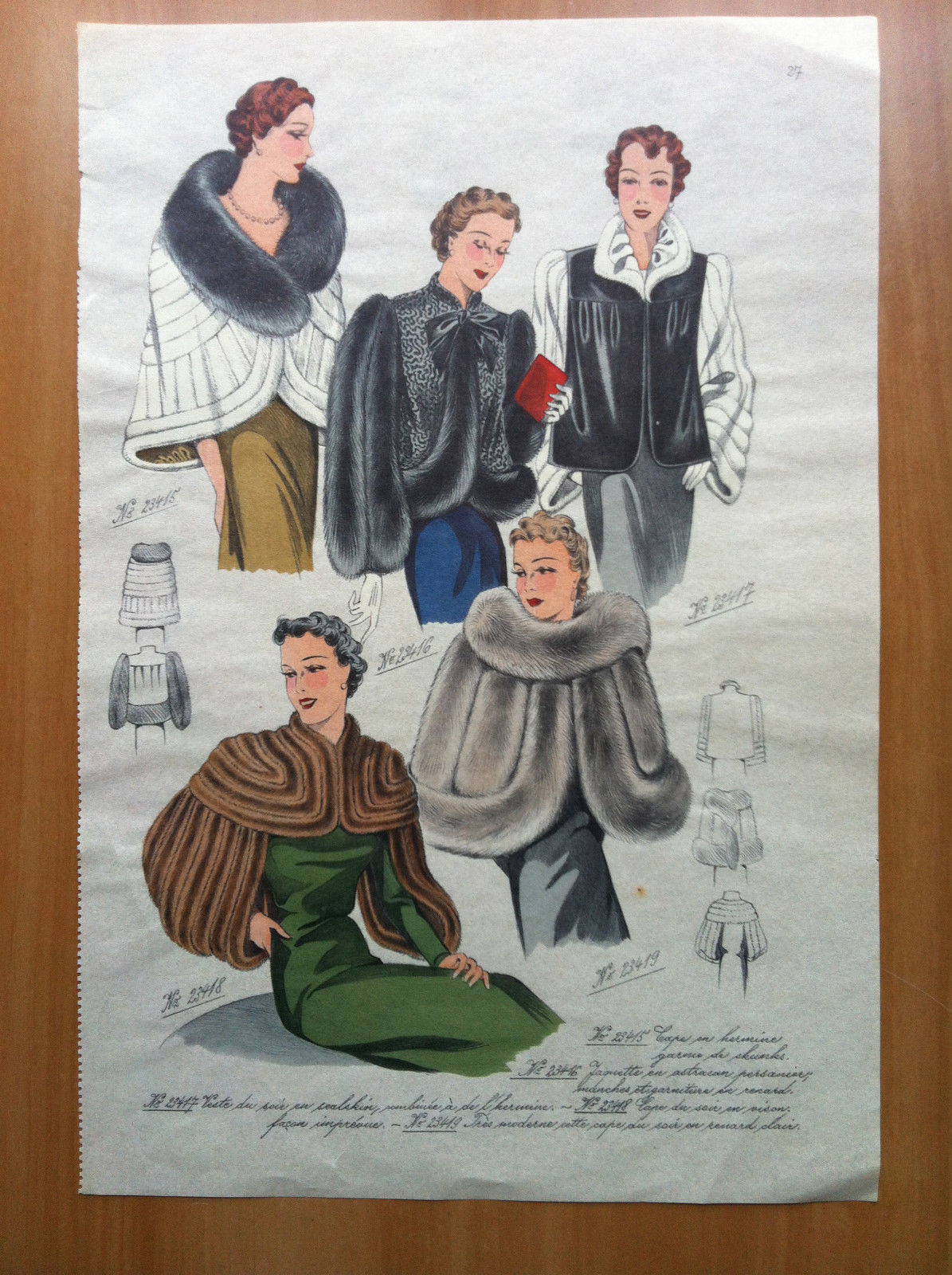 Figurini originali di moda francese anni '30 - E14835