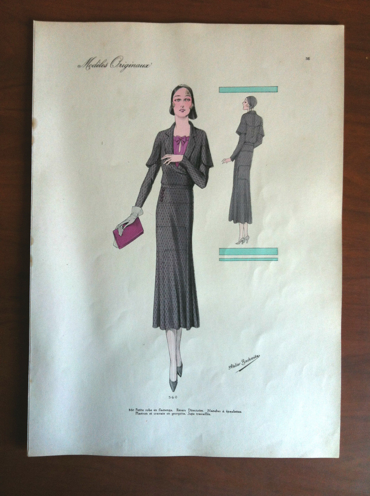 Figurino Atelier Bachroitz Paris originale 1931 - E7546