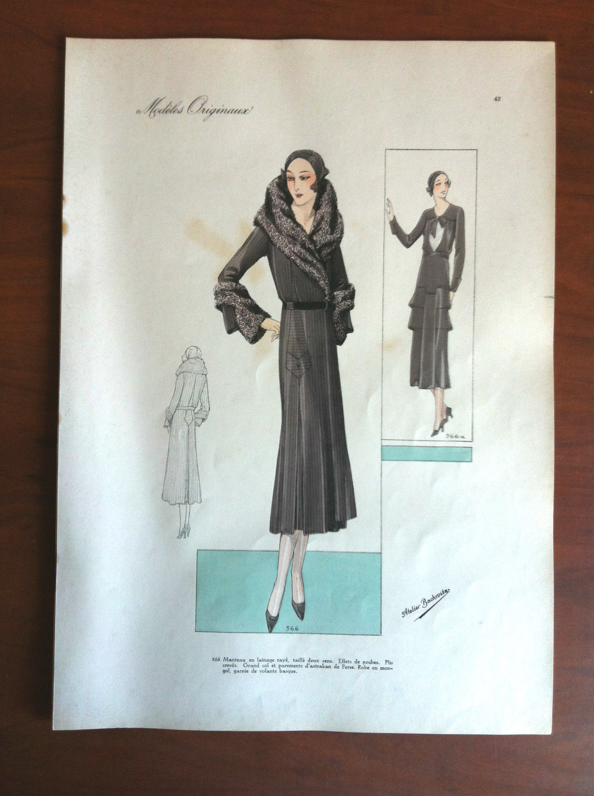 Figurino Atelier Bachroitz Paris originale 1931 - E7551