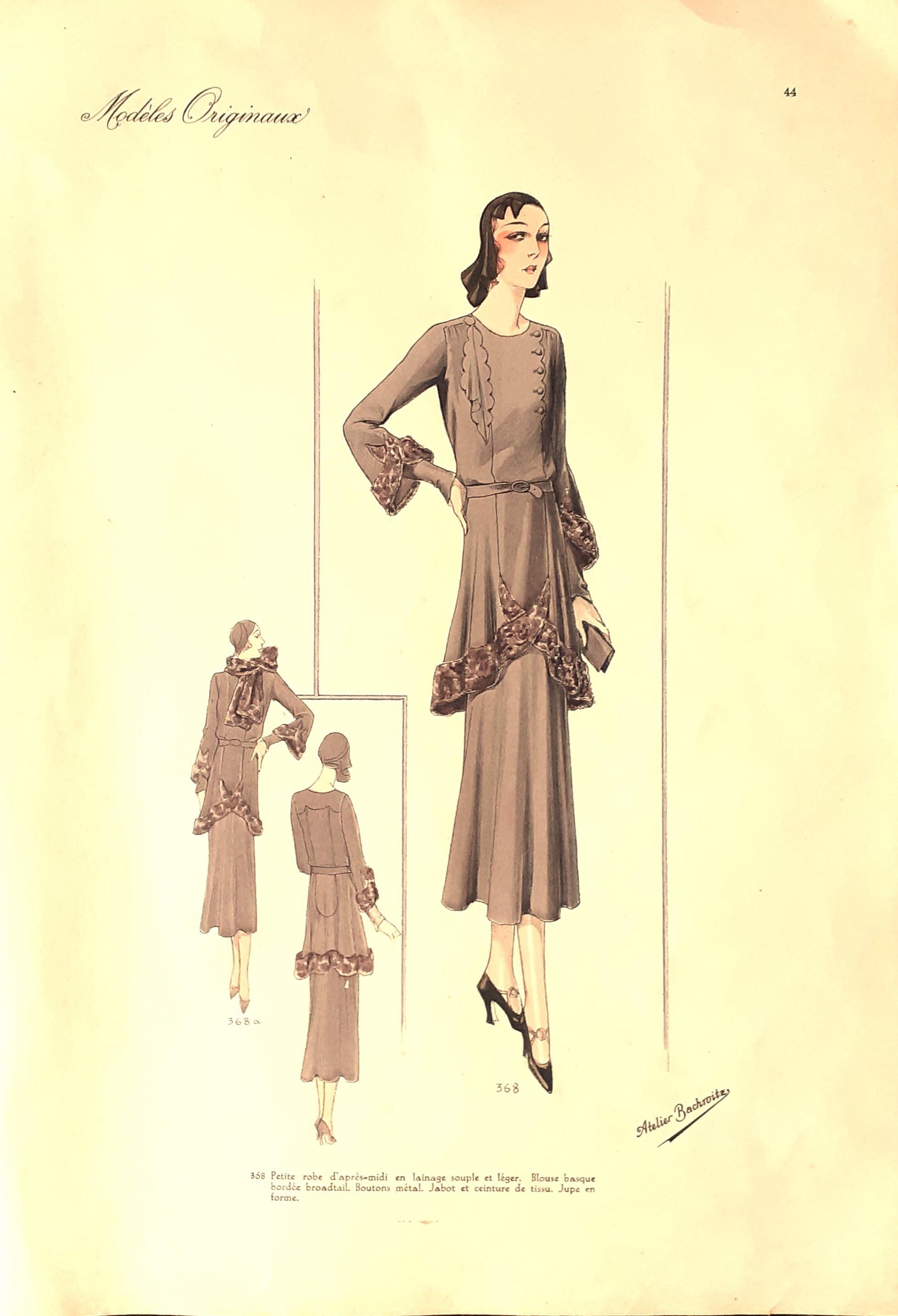 Figurino Atelier Bachroitz Paris originale 1931- E 2321