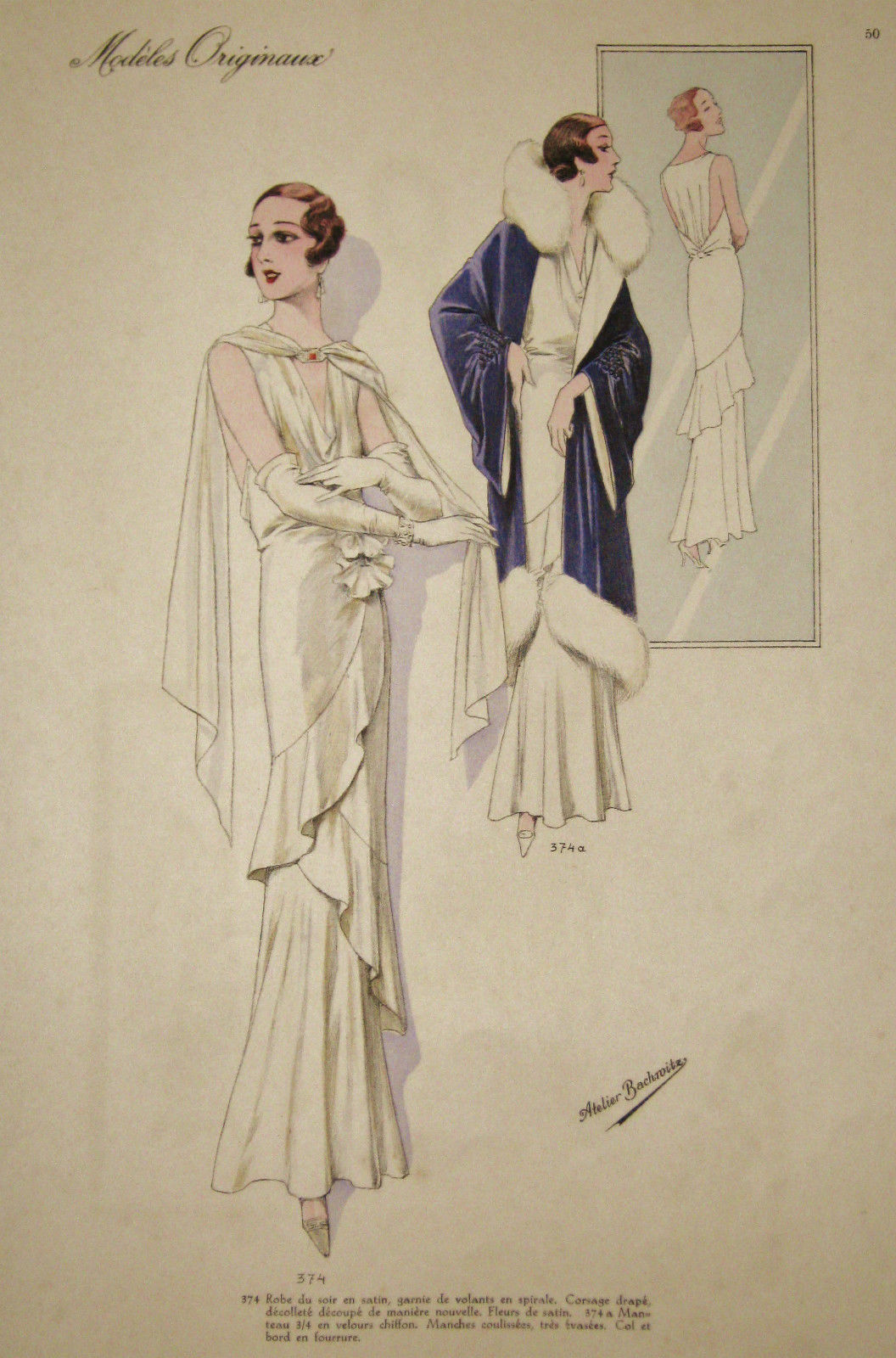 Figurino Atelier Bachroitz Paris originale 1931