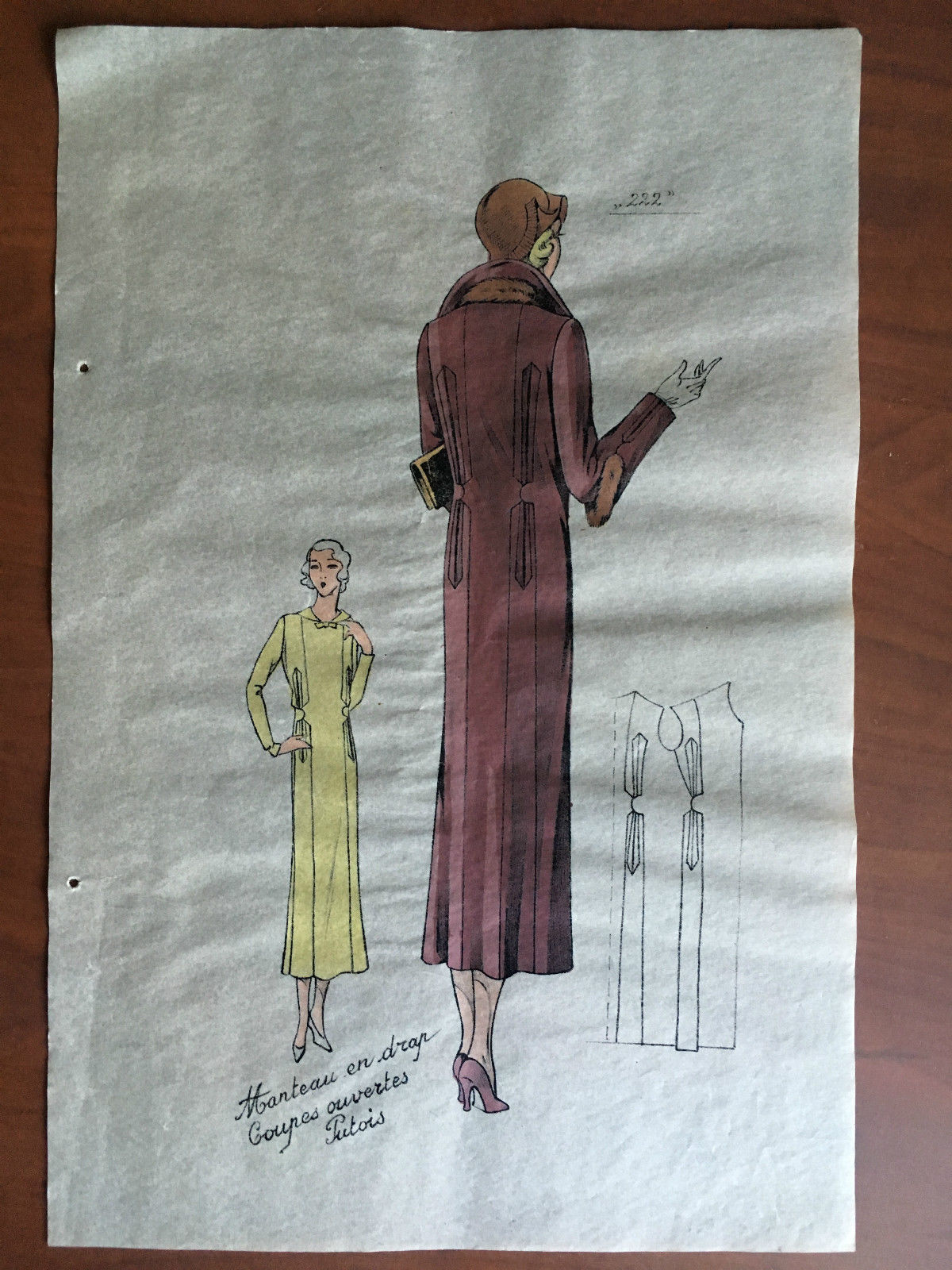 Figurino di moda n^ 222 originale anni '30 colorato a …