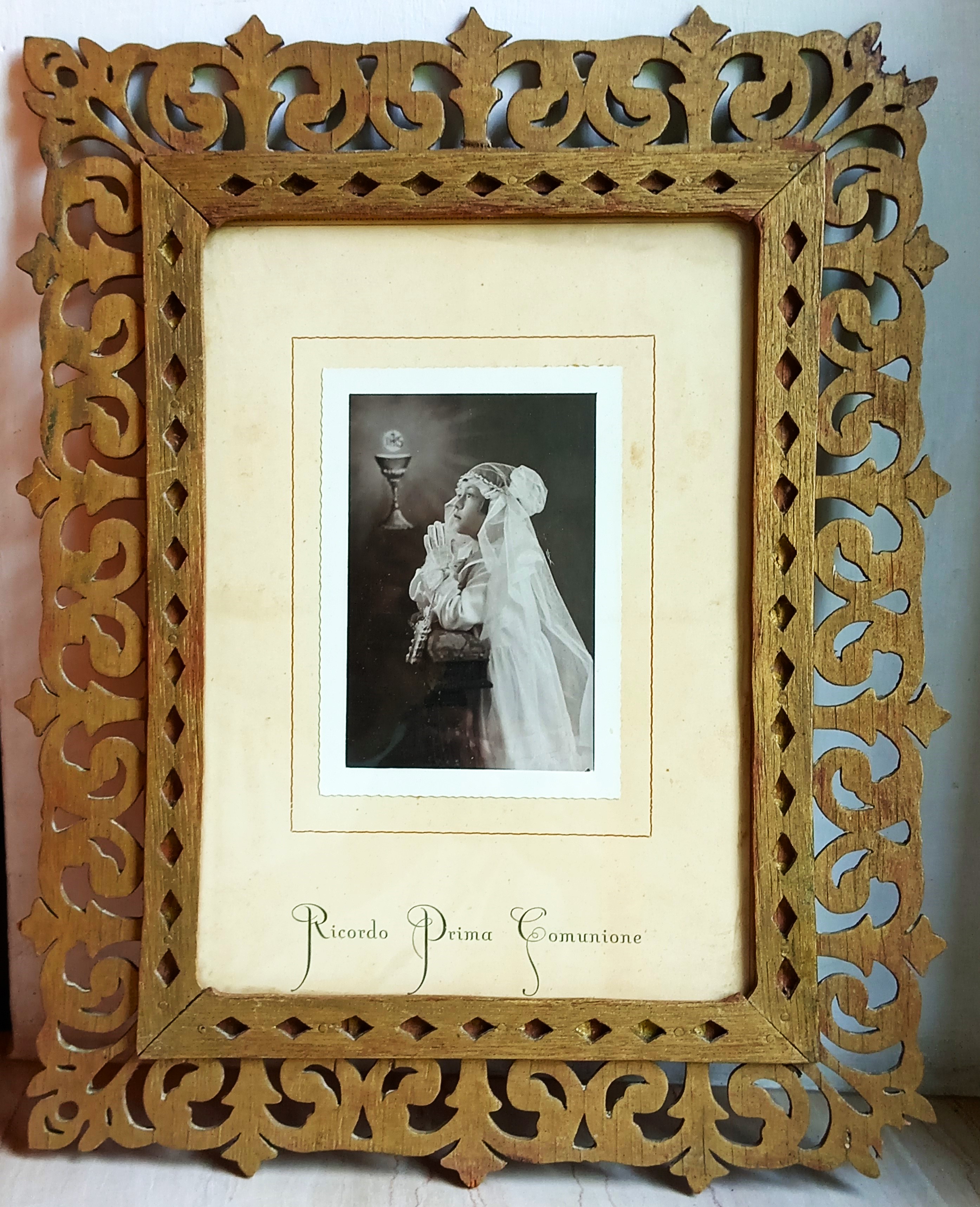 Fotografia Prima Comunione in cornice al traforo anni '40