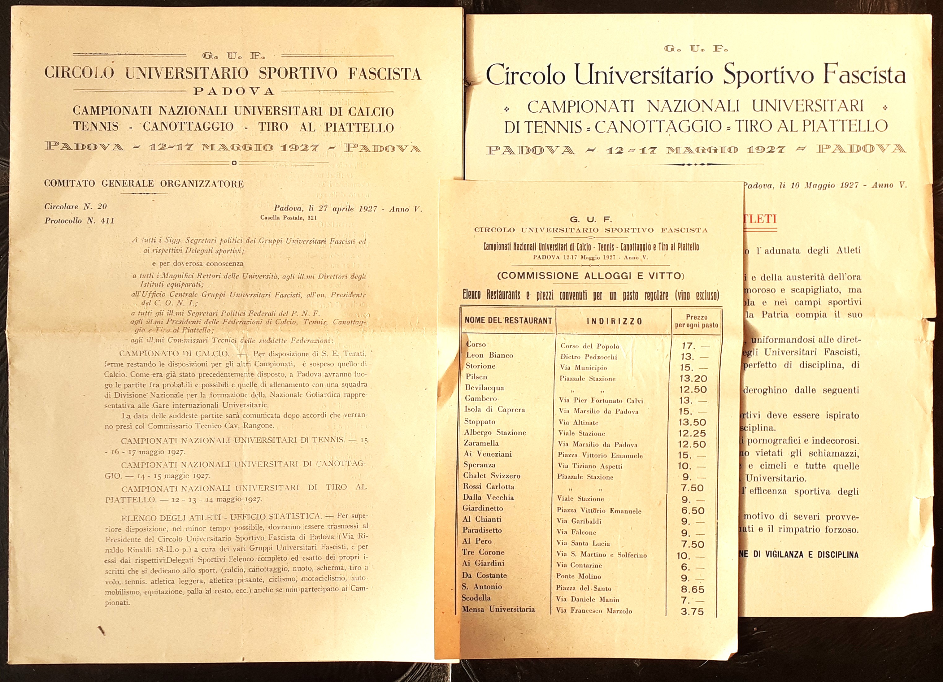 G.U.F. Circolo Universitario Sportivo - Campionati Nazionali Padova anno 1927