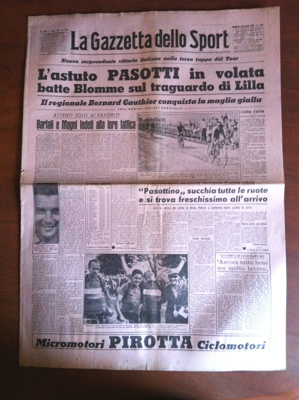Gazzetta dello sport 16 Luglio 1950 Tour de France Pasotti …