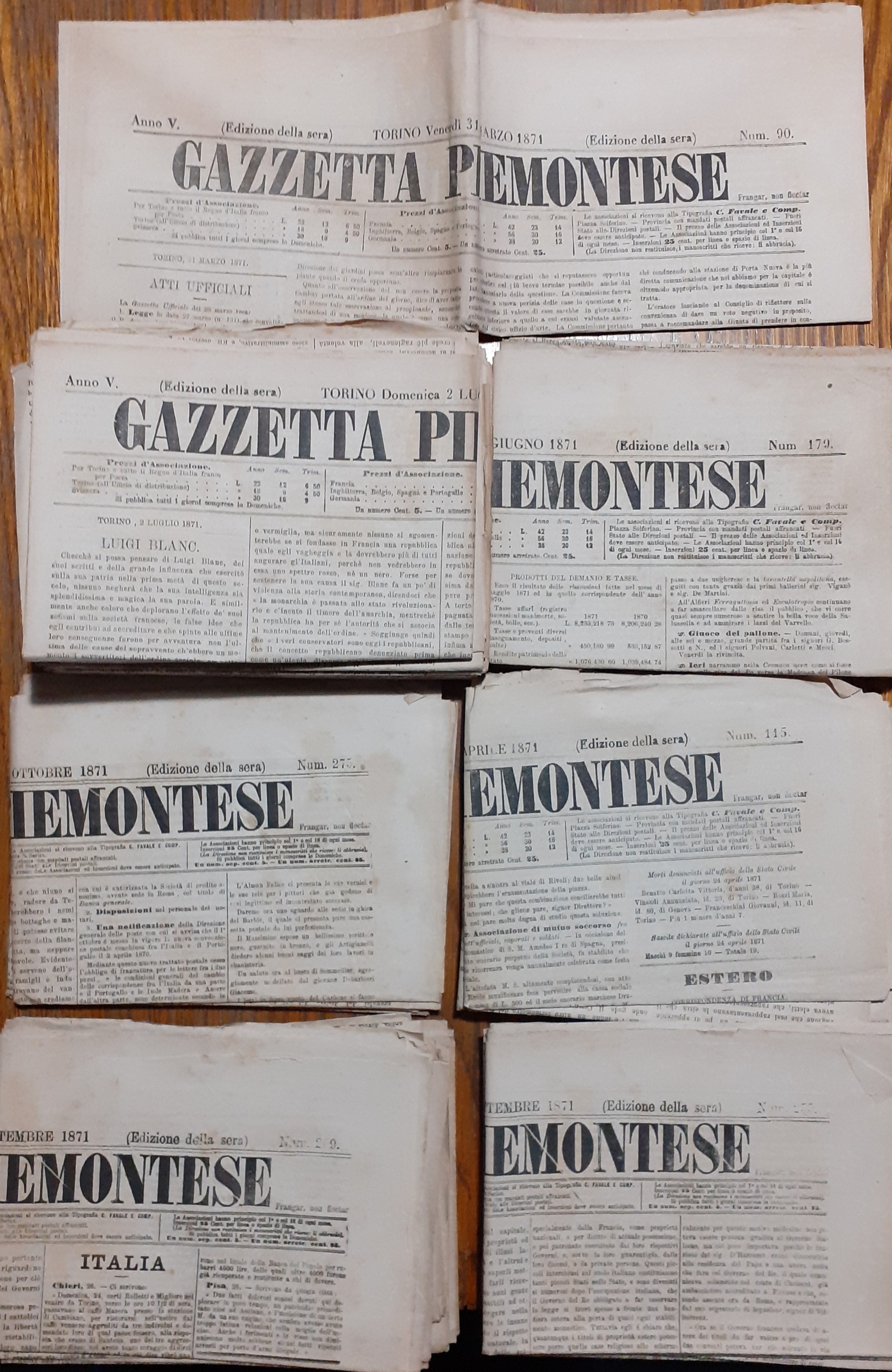 Gazzetta Piemontese 29 numeri del 1871