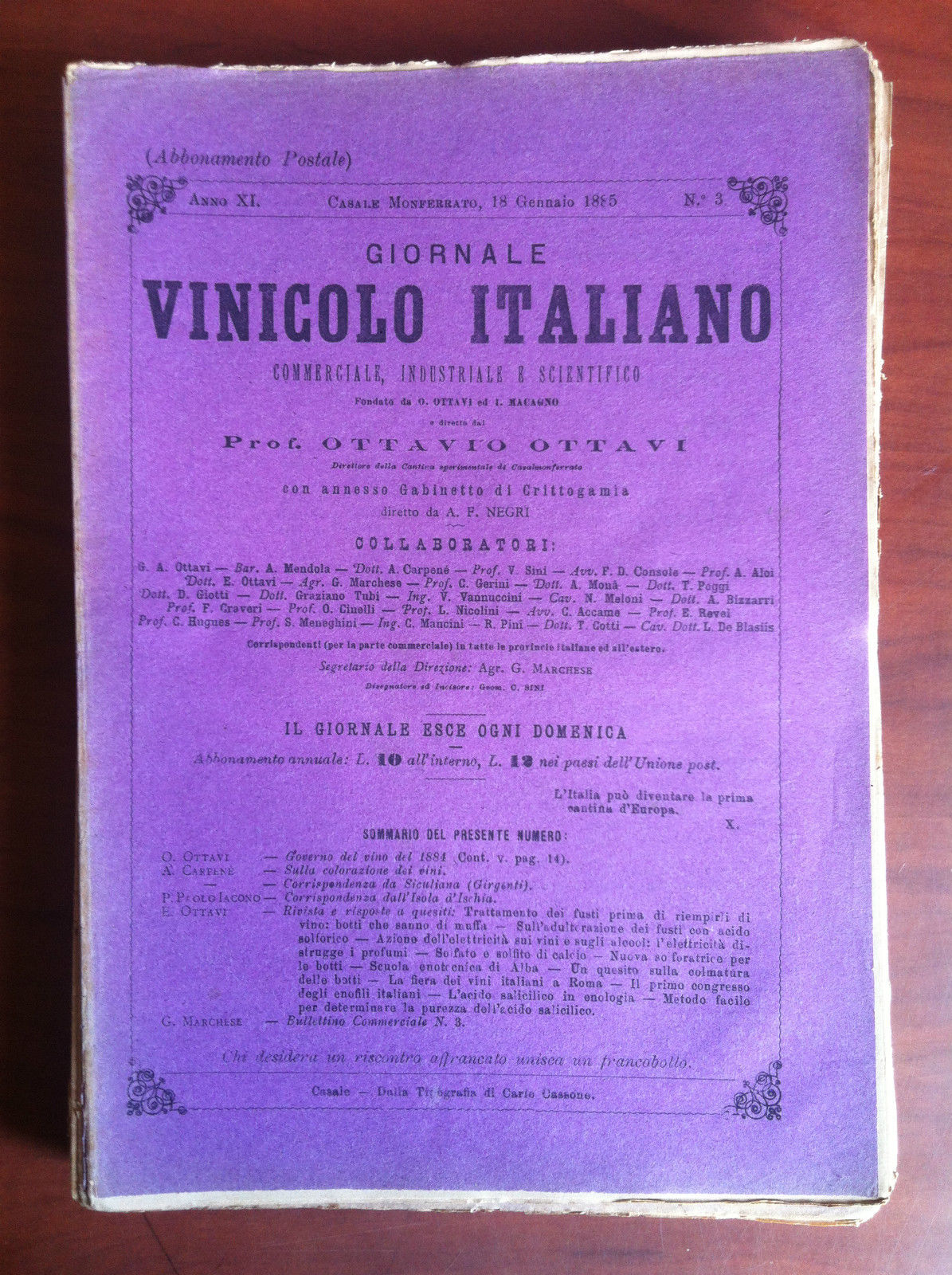 Giornale Vinicolo Italiano Anno XI n^3 Casale Monferrato 18 Gennaio …