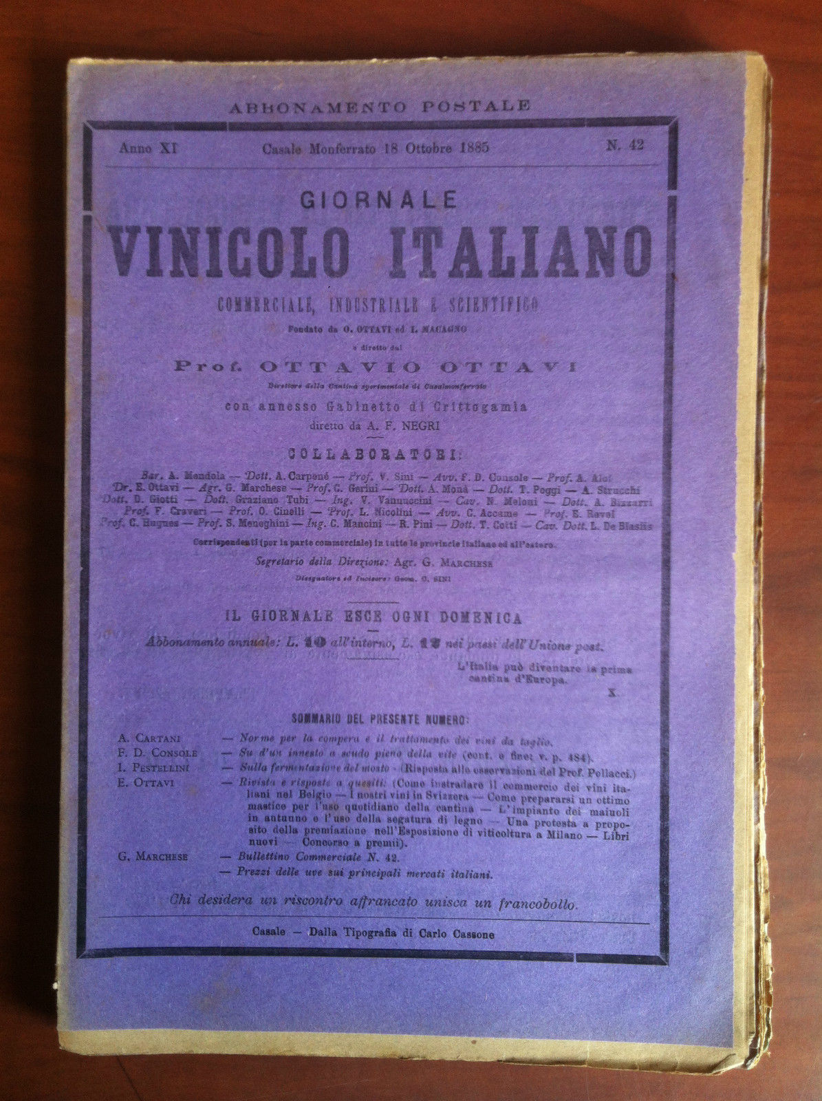 Giornale Vinicolo Italiano Anno XI n^42 Casale M.to 18 Ottobre …