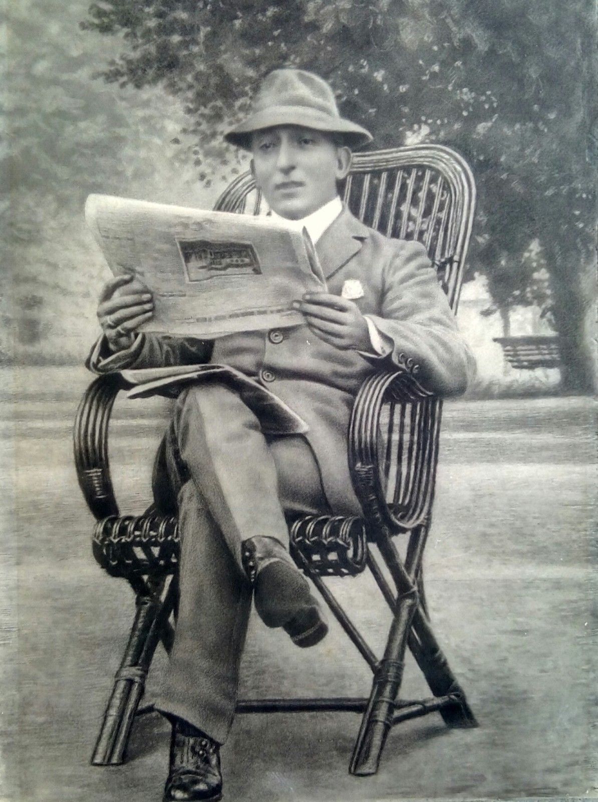 grande Fotografia rifinita a carboncino soggetto Guido Gozzano anni '30