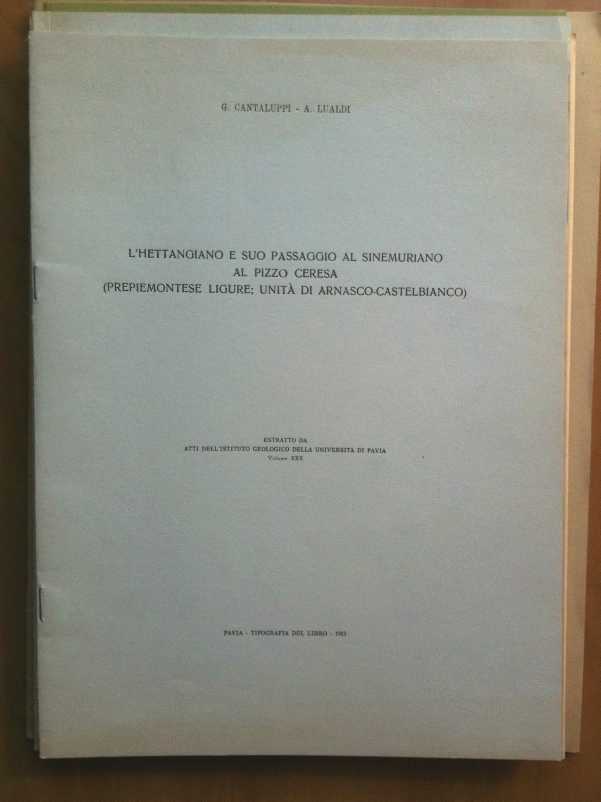 Hettangiano e passaggio al sinemuriano Pizzo Ceresa Arnasco-Castelbianco 1983