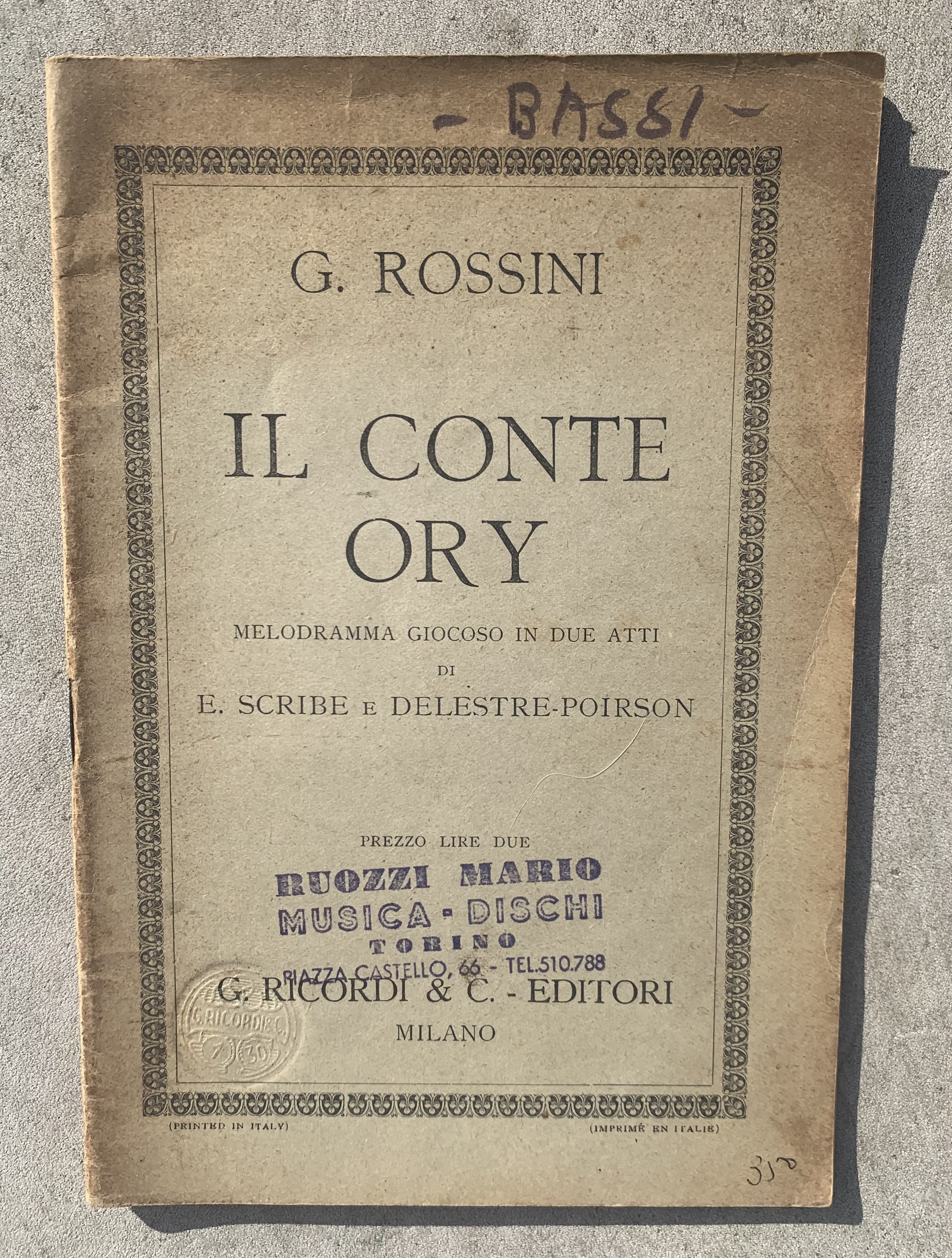 Il Conte Ory. Melodramma giocoso in due atti