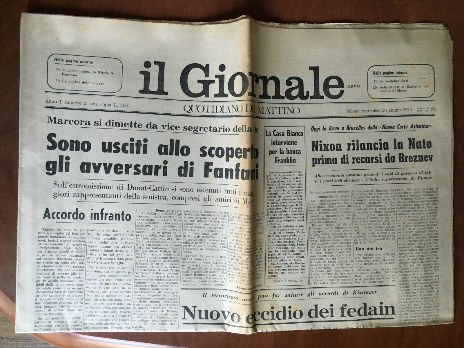 Il Giornale Anno I n^ 2 Milano 26 Giugno 1974 …