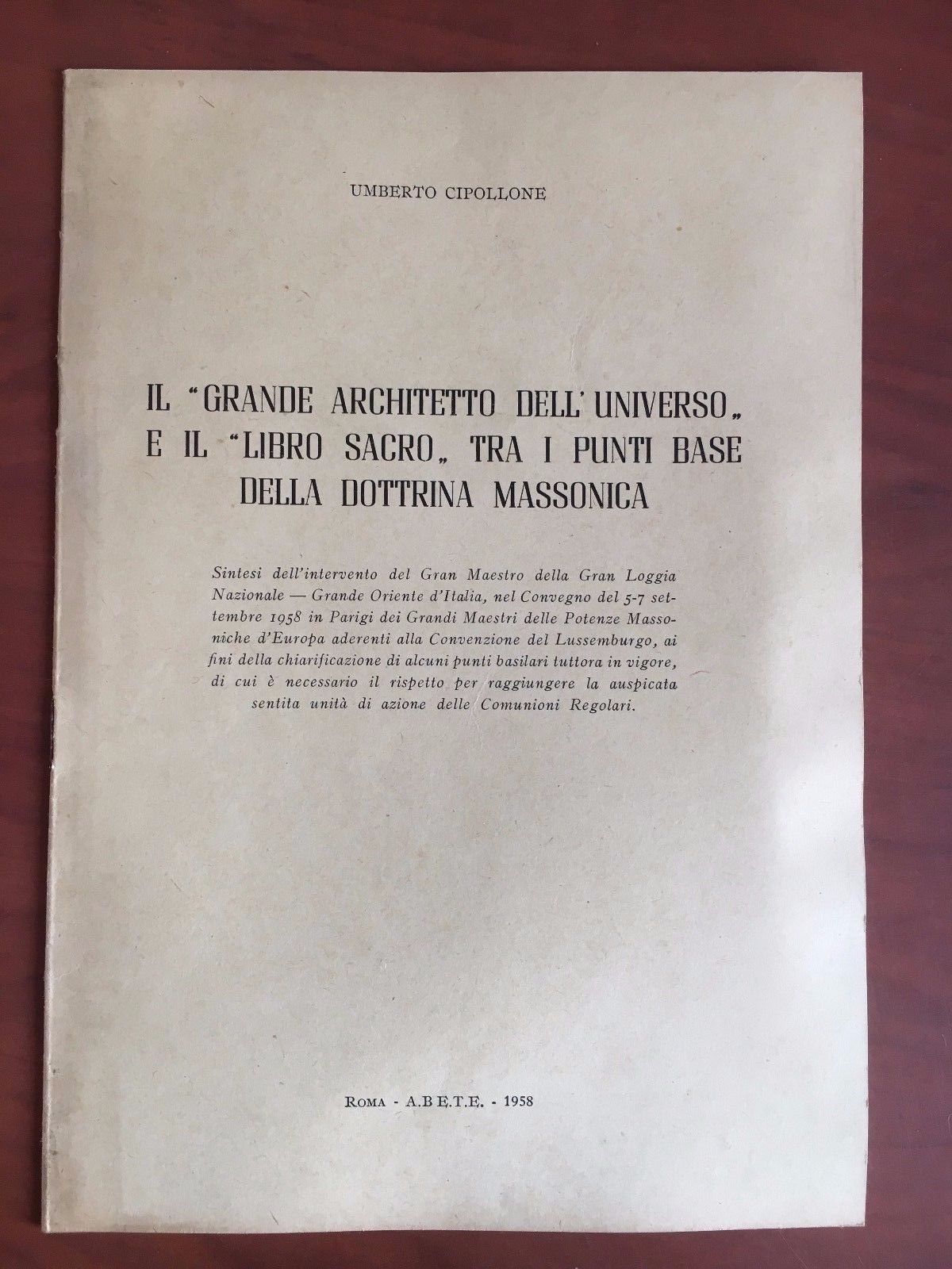 Il grande architetto dell'Universo e libro sacro Dottrina Massonica 1958- …