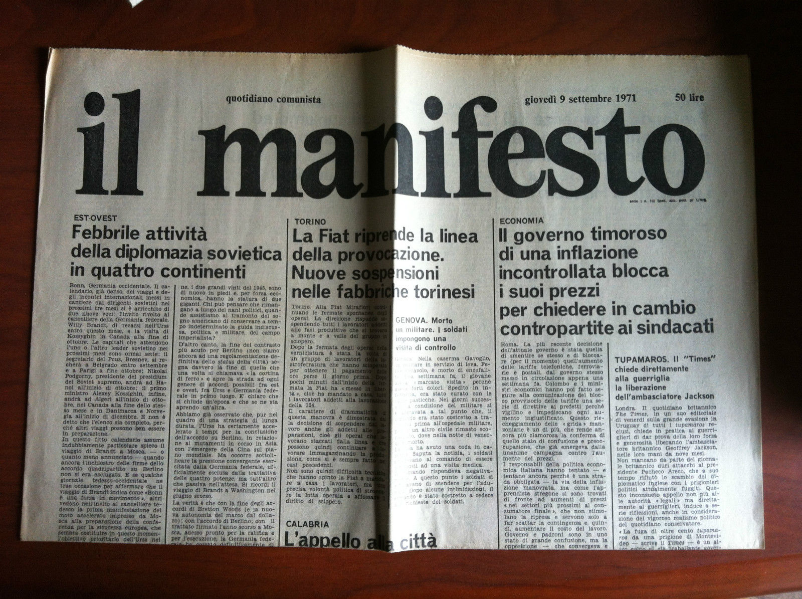 Il Manifesto anno I n^ 112 Giovedì 9 Settembre 1971 …