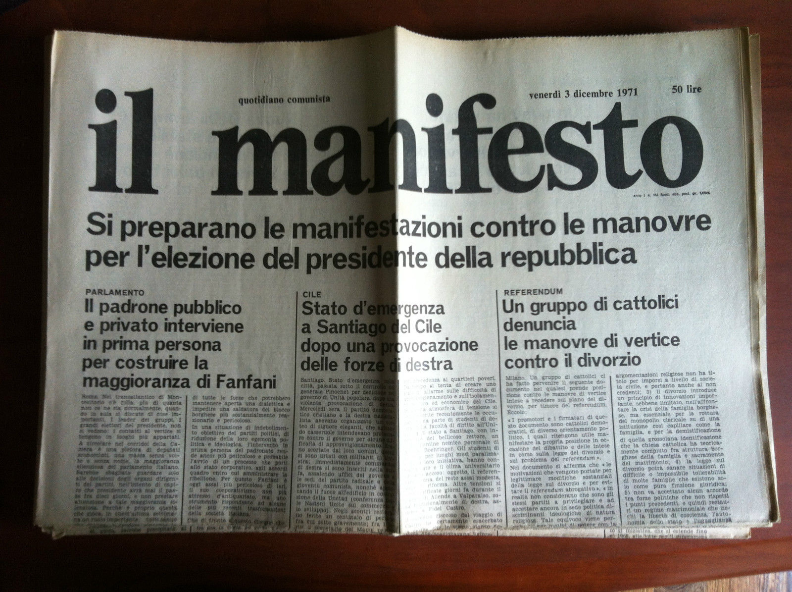 Il Manifesto anno I n^ 185 Venerdì 3 Dicembre 1971 …