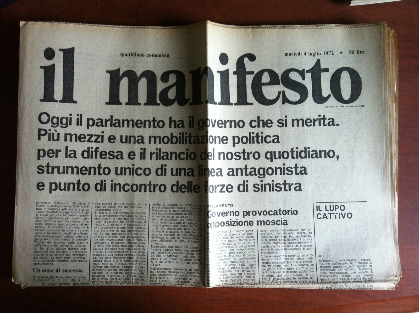 Il Manifesto anno II n^ 154 Martedì 4 Luglio 1972 …