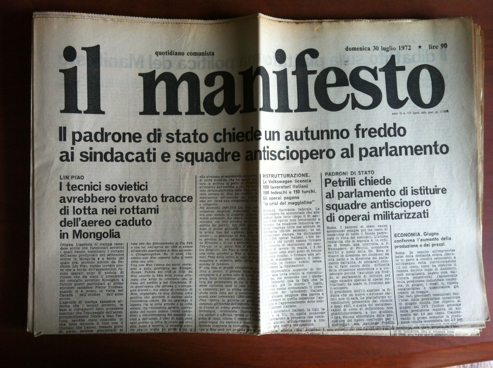 Il Manifesto anno II n^ 177 Domenica 30 Luglio 1972 …