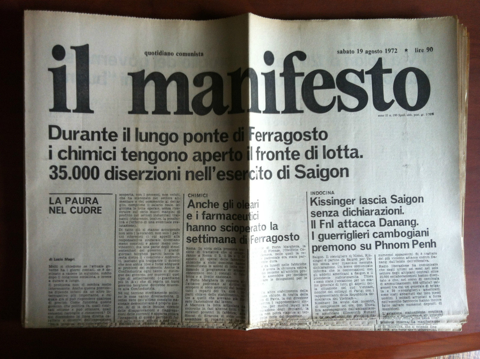 Il Manifesto anno II n^ 190 Sabato 19 Agosto 1972 …