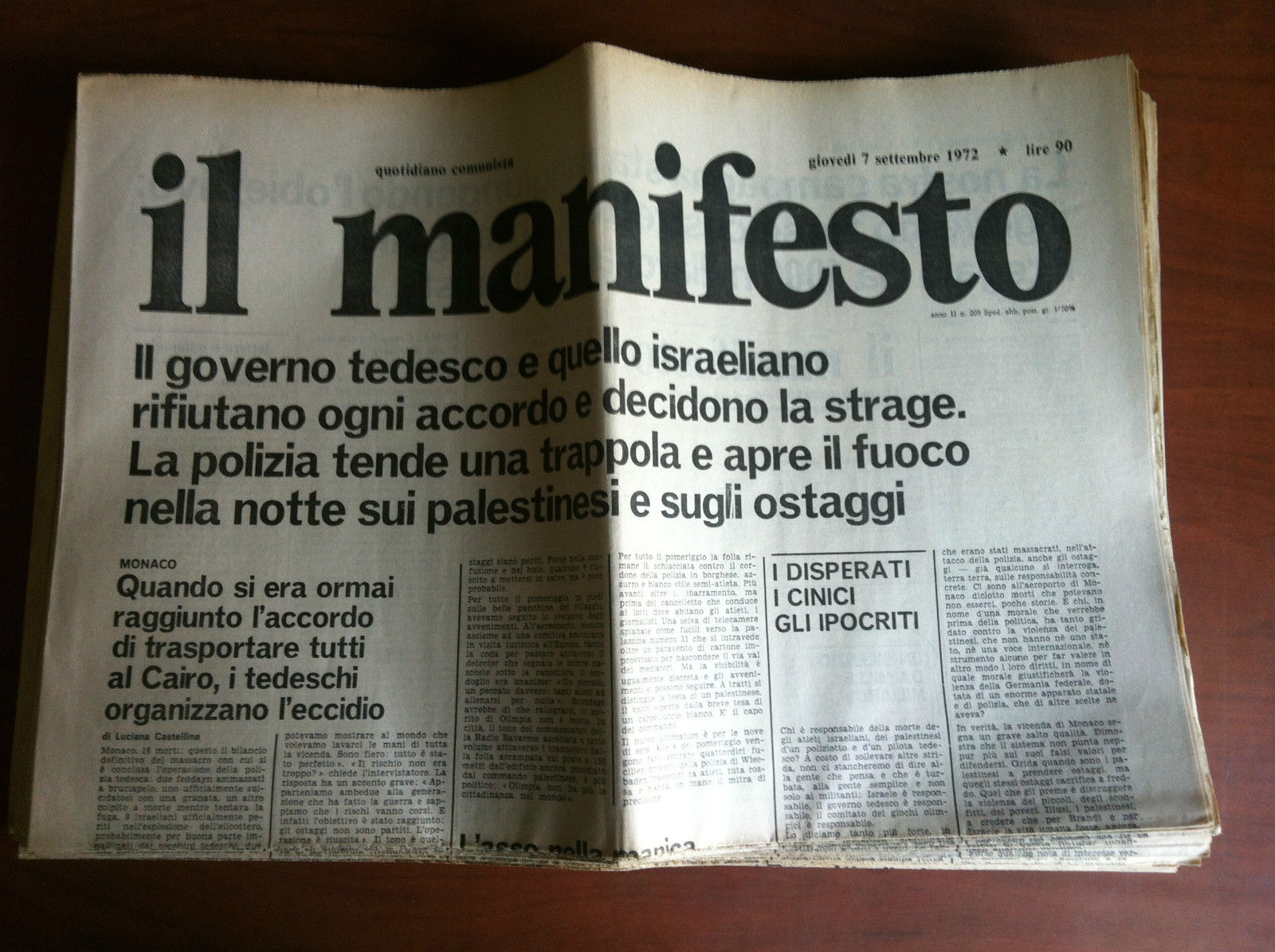 Il Manifesto anno II n^ 205 Giovedì 7 Settembre 1972 …