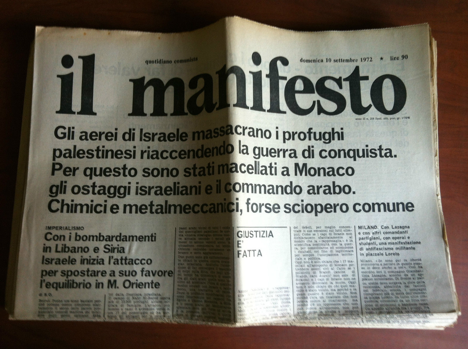 Il Manifesto anno II n^ 208 Domenica 10 Settembre 1972 …