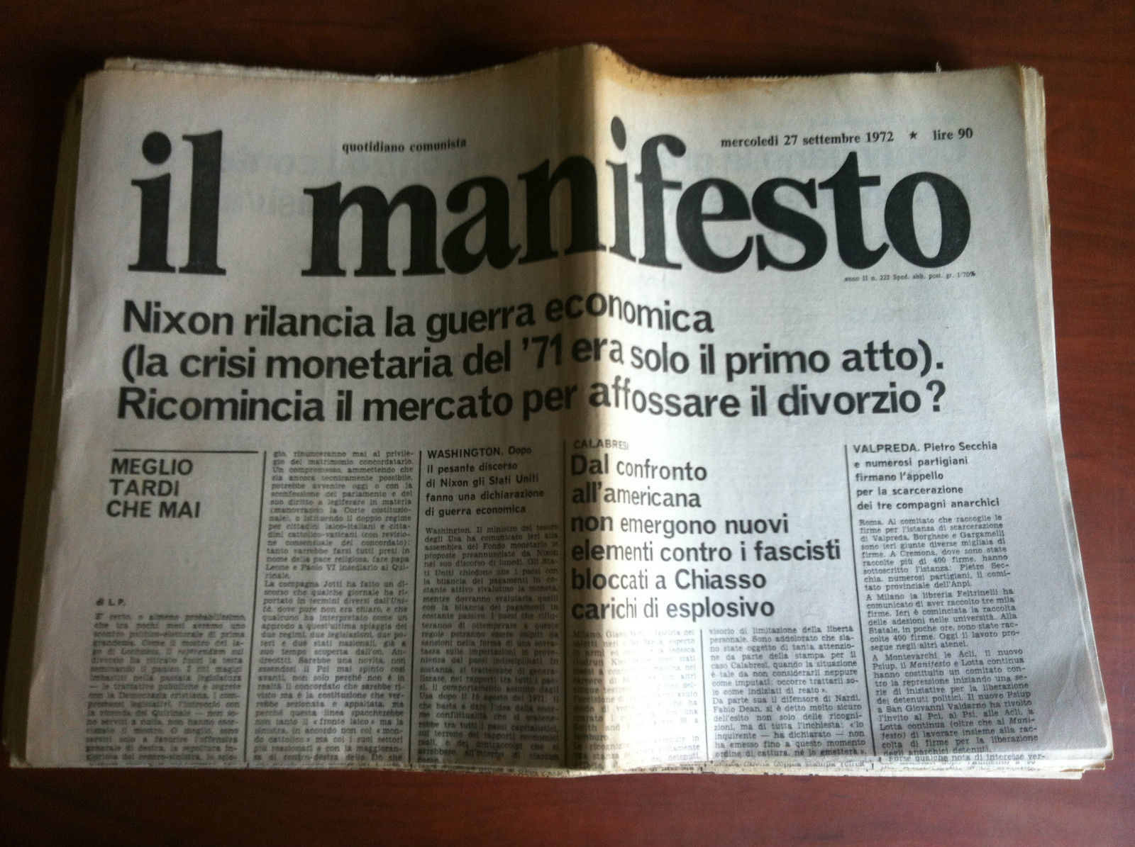 Il Manifesto anno II n^ 222 Mercoledì 27 Settembre 1972 …