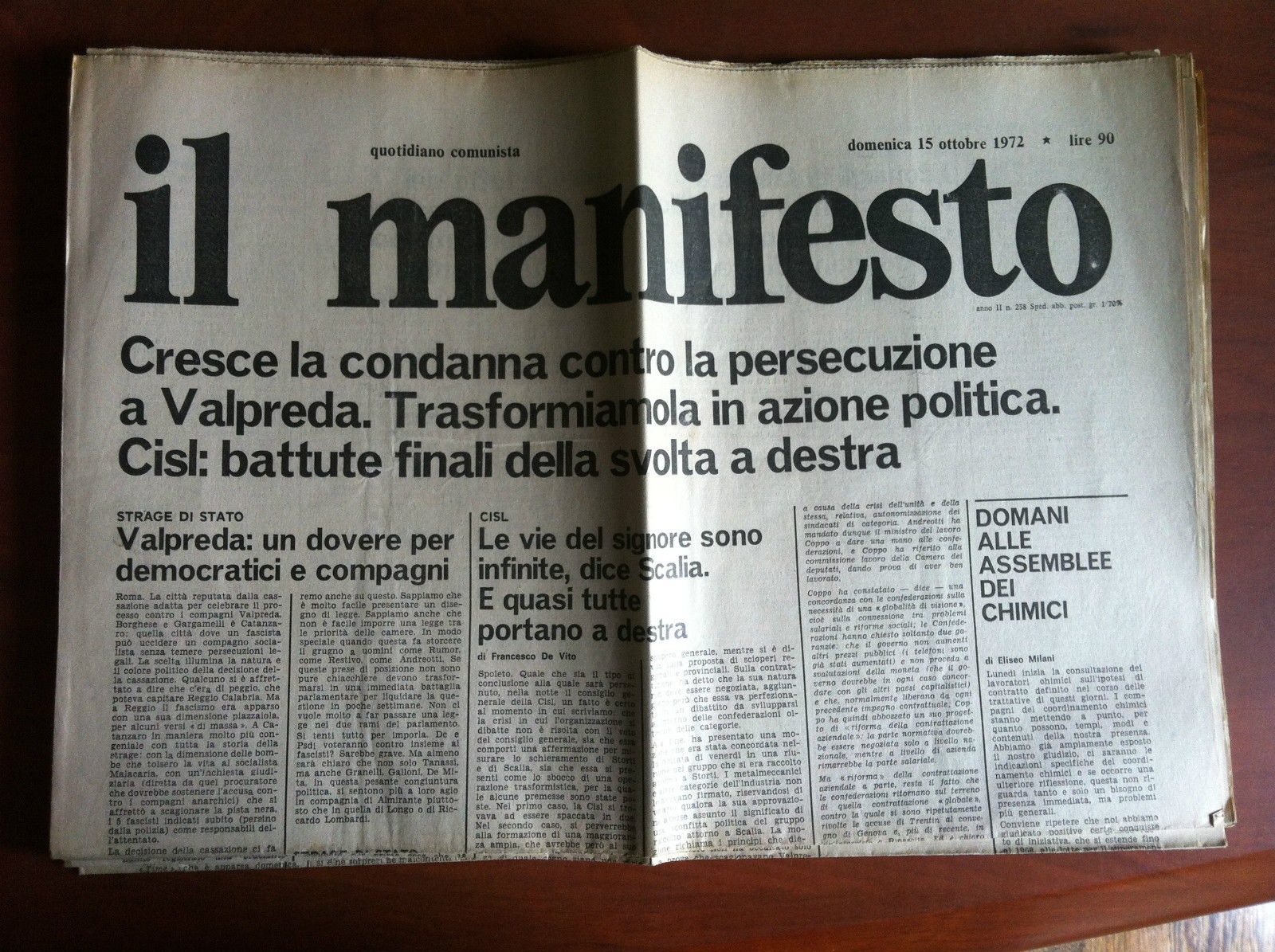 Il Manifesto anno II n^ 238 Domenica 15 Ottobre 1972 …