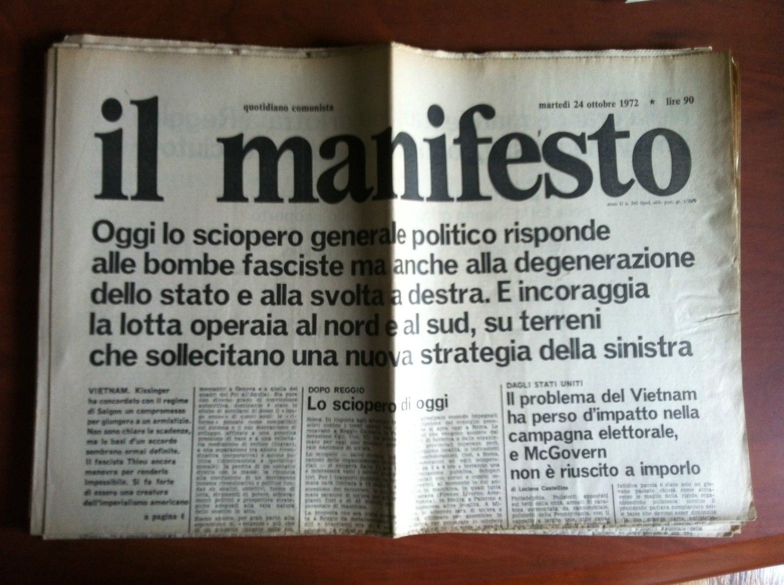 Il Manifesto anno II n^ 245 Martedì 24 ottobre 1972 …