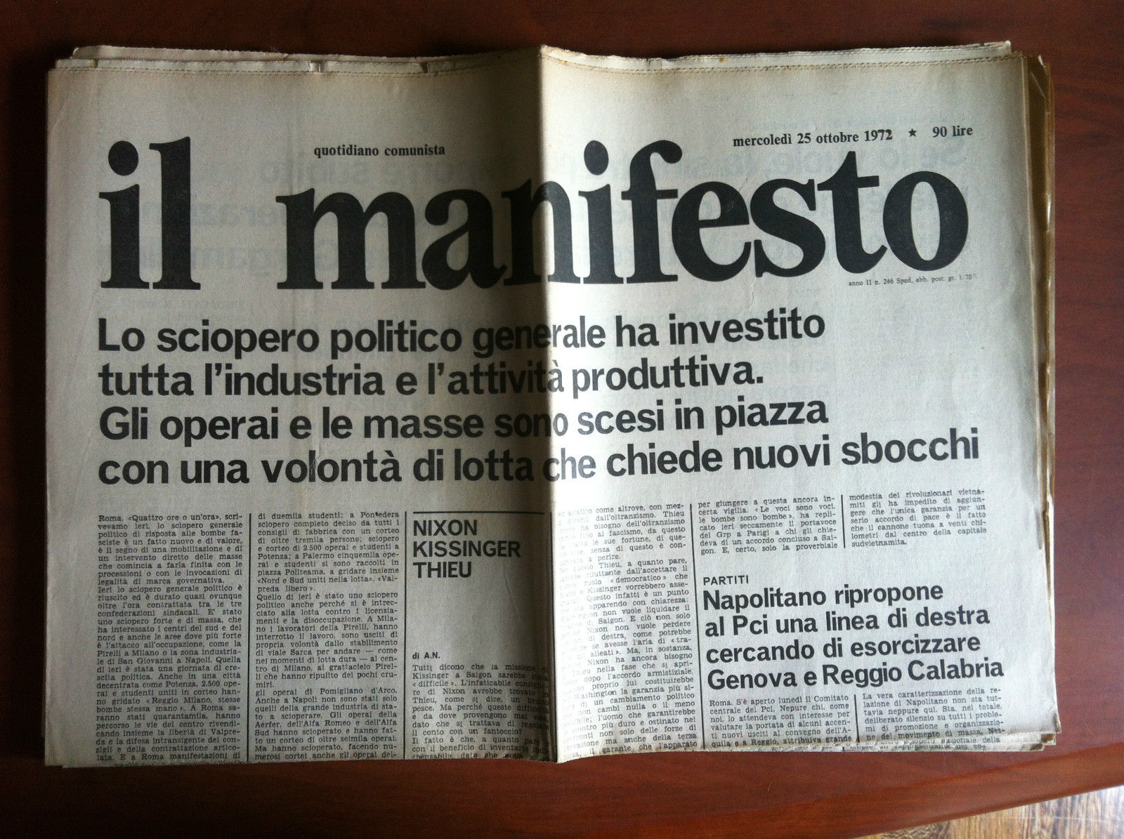 Il Manifesto anno II n^ 246 Mercoledì 25 ottobre 1972 …