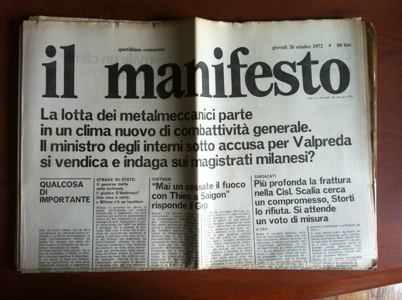 Il Manifesto anno II n^ 247 Giovedi 26 ottobre 1972 …