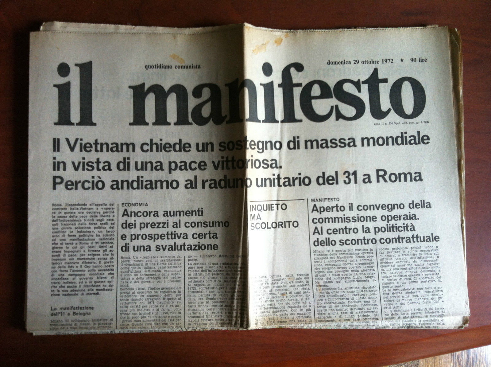 Il Manifesto anno II n^ 250 Domenica 29 ottobre 1972 …