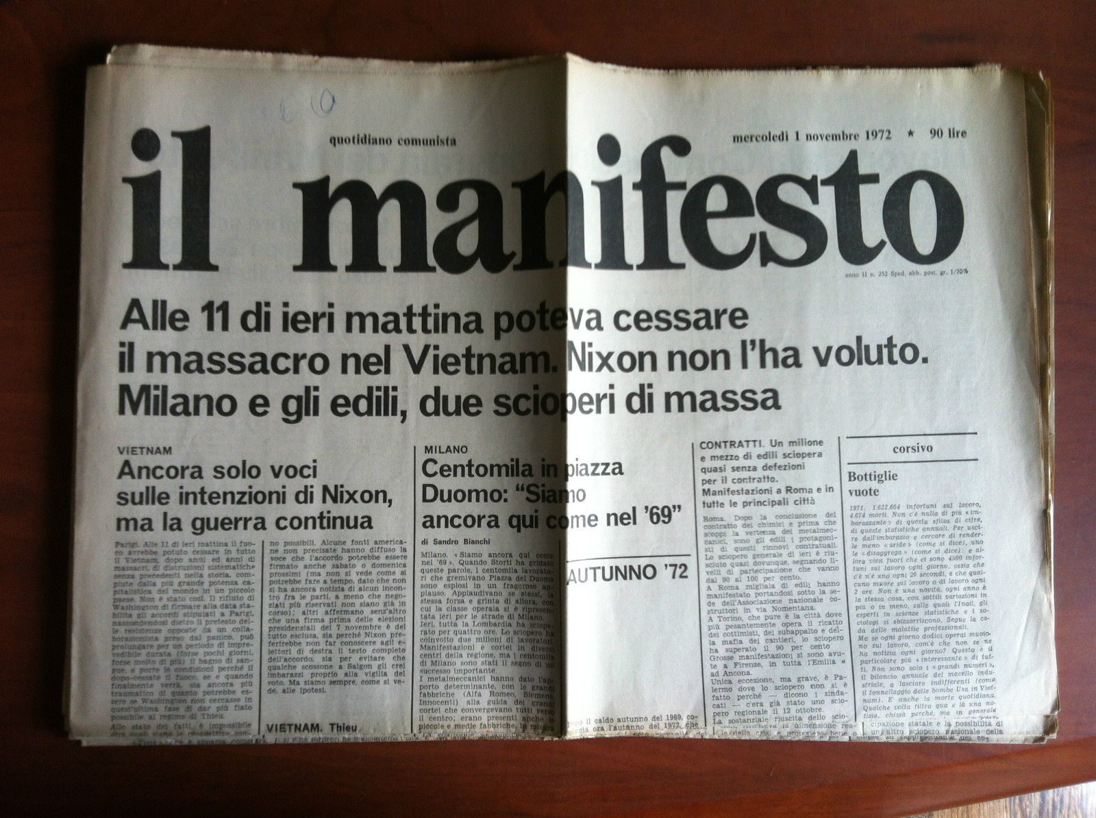 Il Manifesto anno II n^ 252 Mercoledì 1 Novembre 1972 …