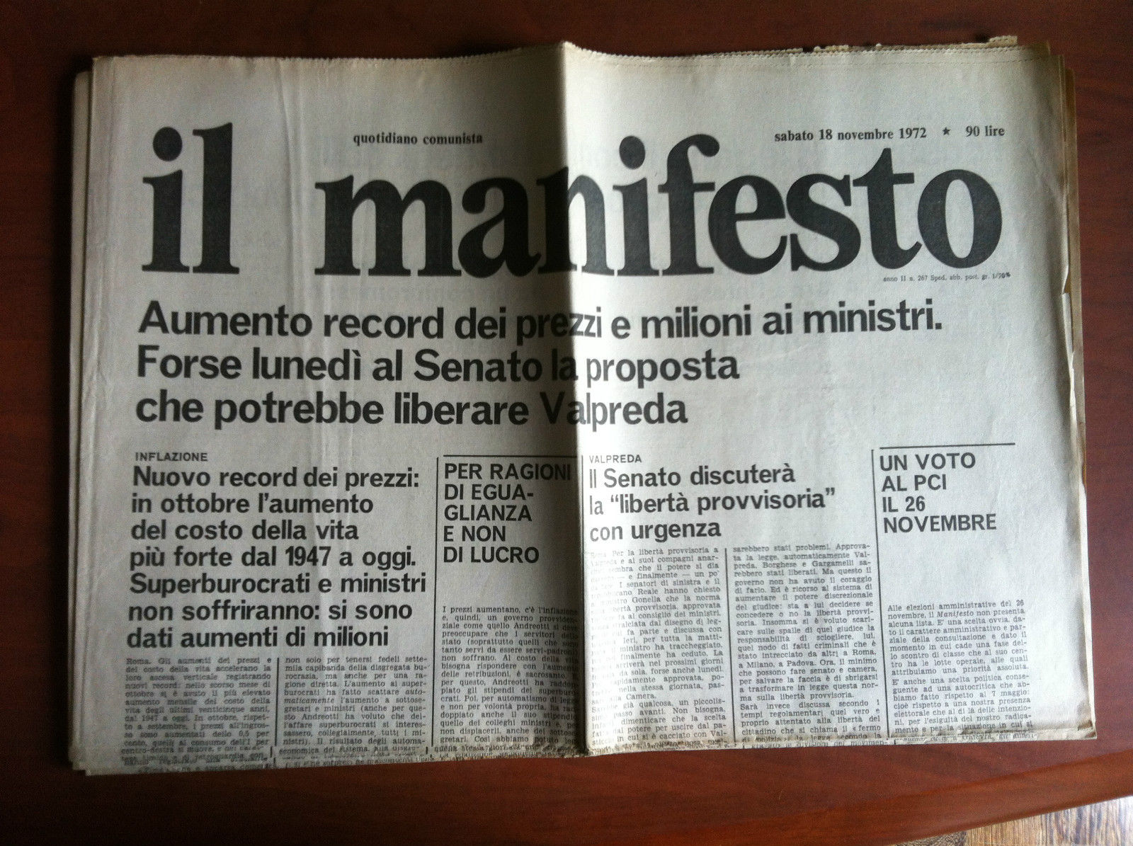 Il Manifesto anno II n^ 267 Sabato 18 Novembre 1972 …