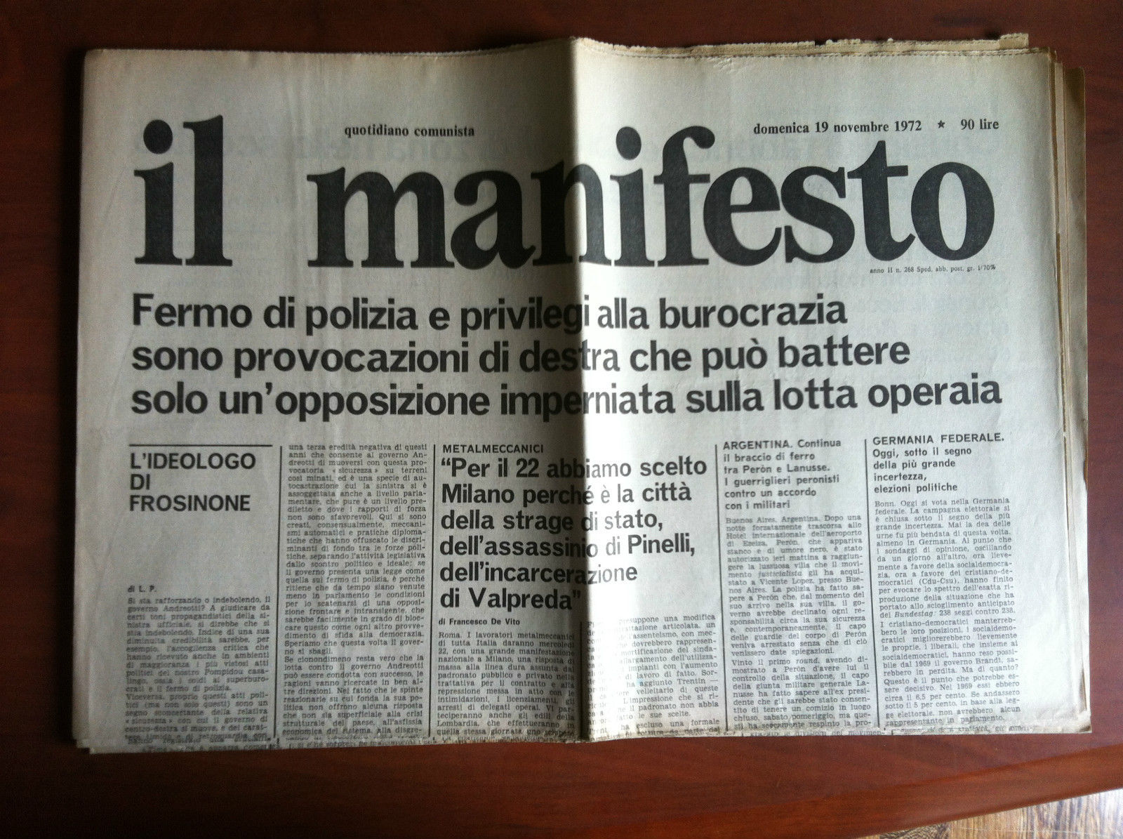 Il Manifesto anno II n^ 268 Domenica 19 Novembre 1972 …