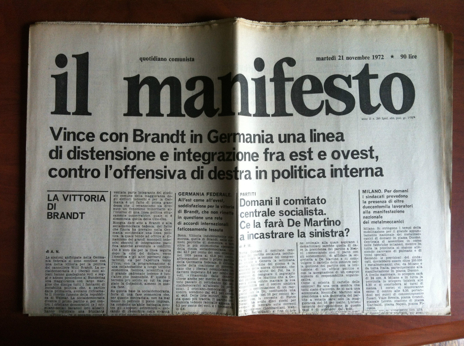 Il Manifesto anno II n^ 269 Martedì 21 Novembre 1972 …