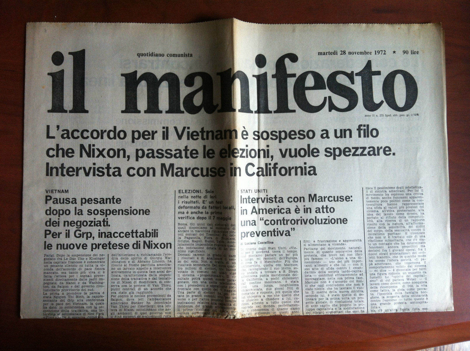 Il Manifesto anno II n^ 275 Martedì 28 Novembre 1972 …