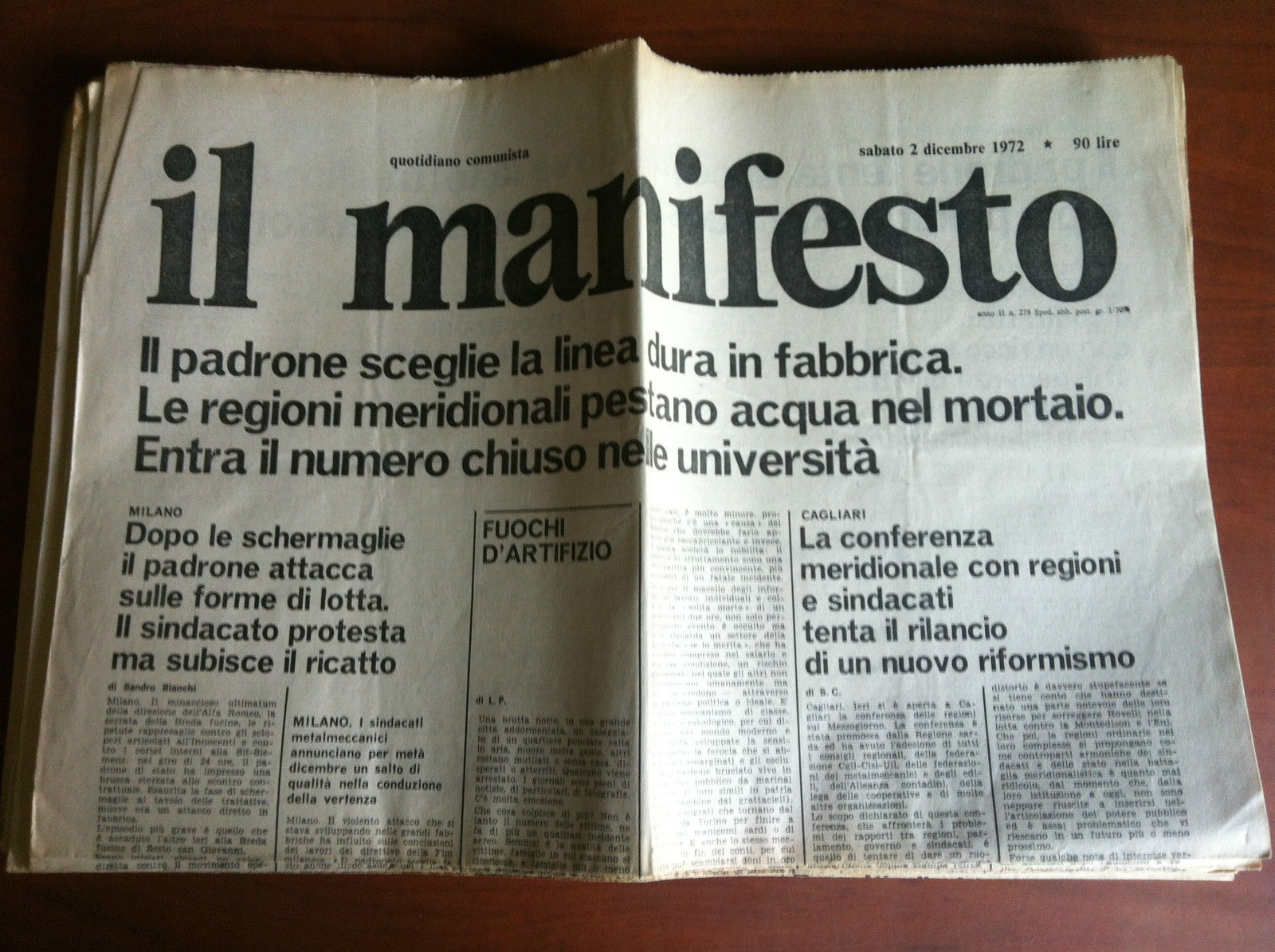 Il Manifesto anno II n^ 279 Sabato 2 dicembre 1972 …