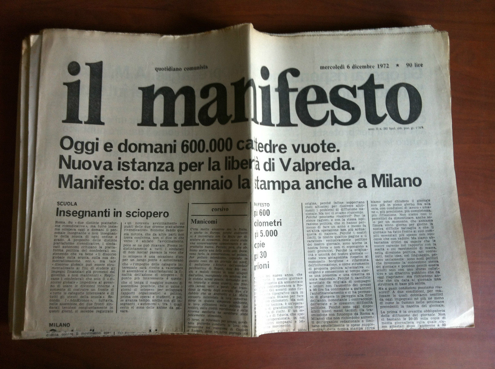 Il Manifesto anno II n^ 282 Mercoledì 6 dicembre 1972 …