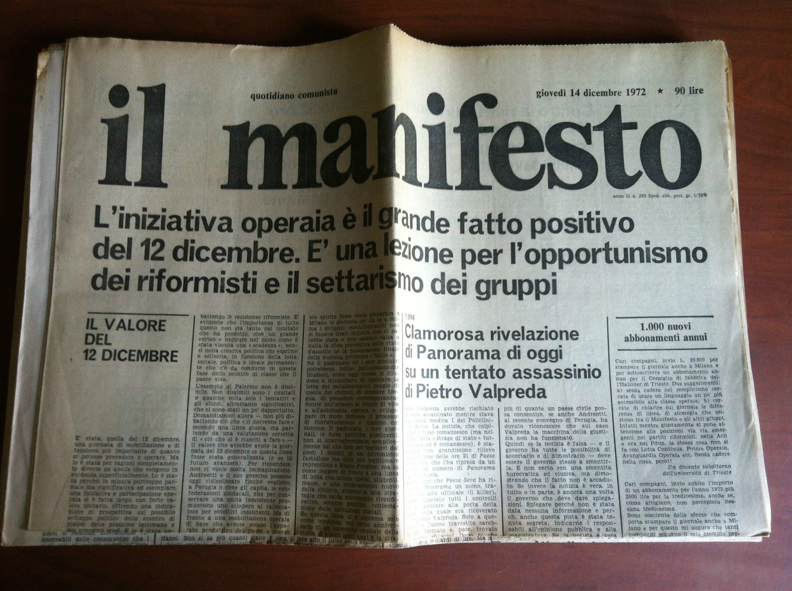 Il Manifesto anno II n^ 289 Giovedì 14 dicembre 1972 …