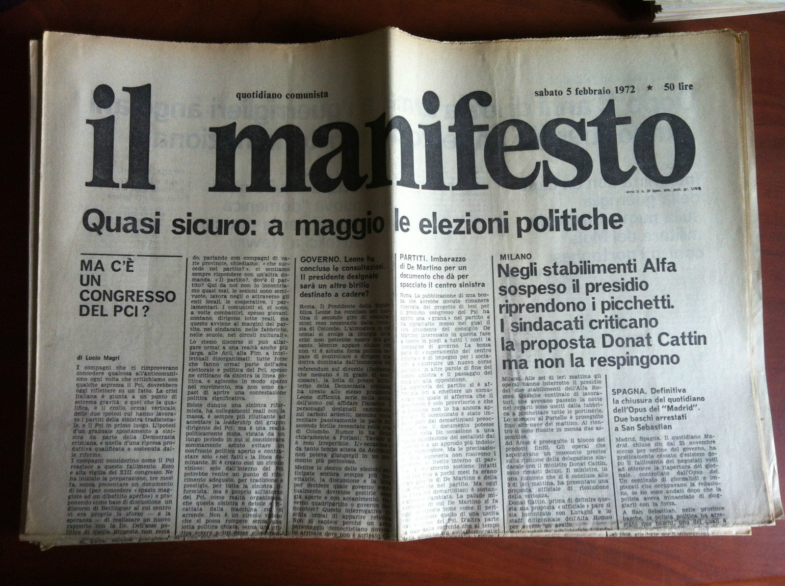 Il Manifesto anno II n^ 29 Sabato 5 Febbraio 1972 …