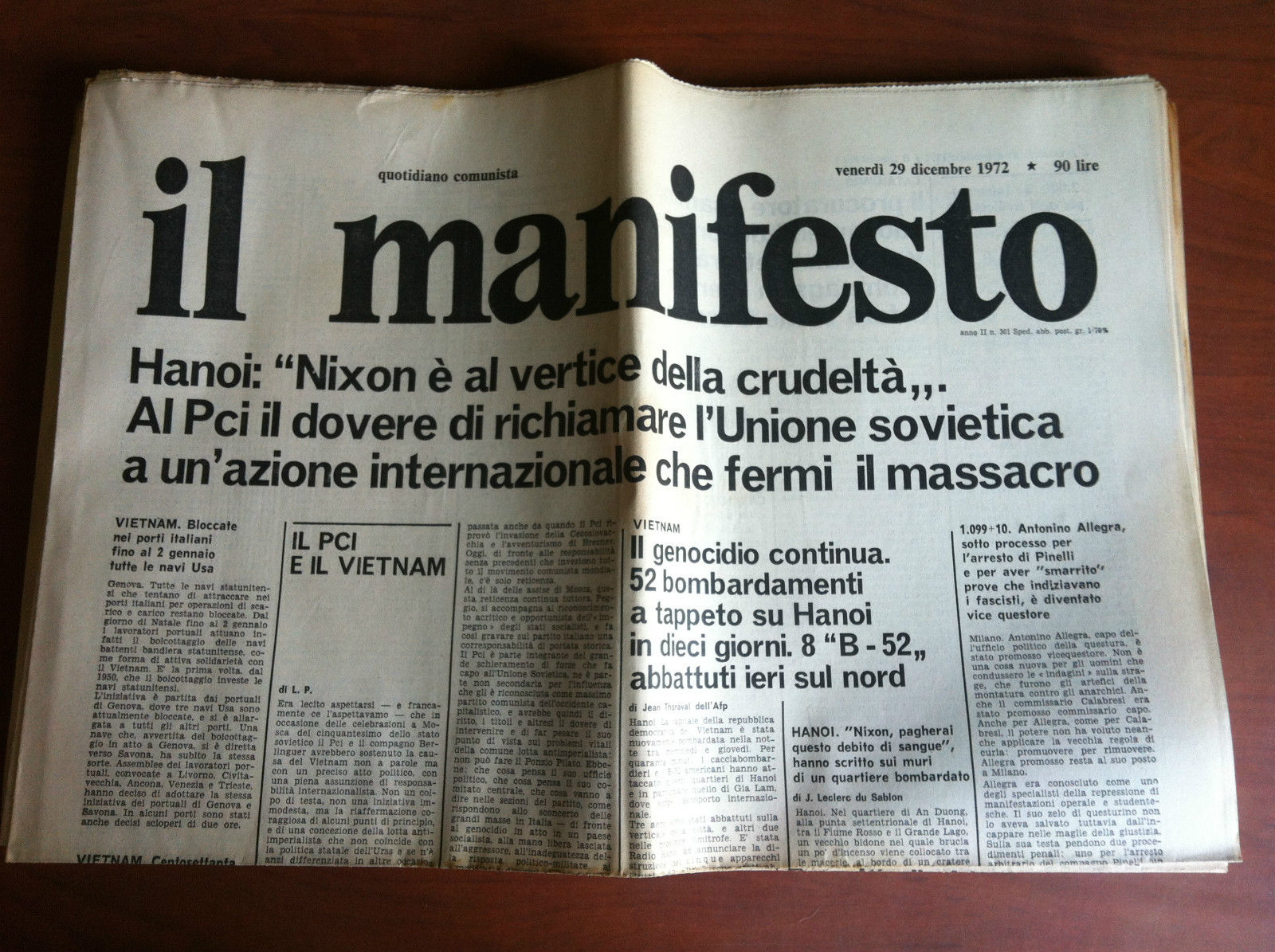 Il Manifesto anno II n^ 301 Venerdì 29 dicembre 1972 …